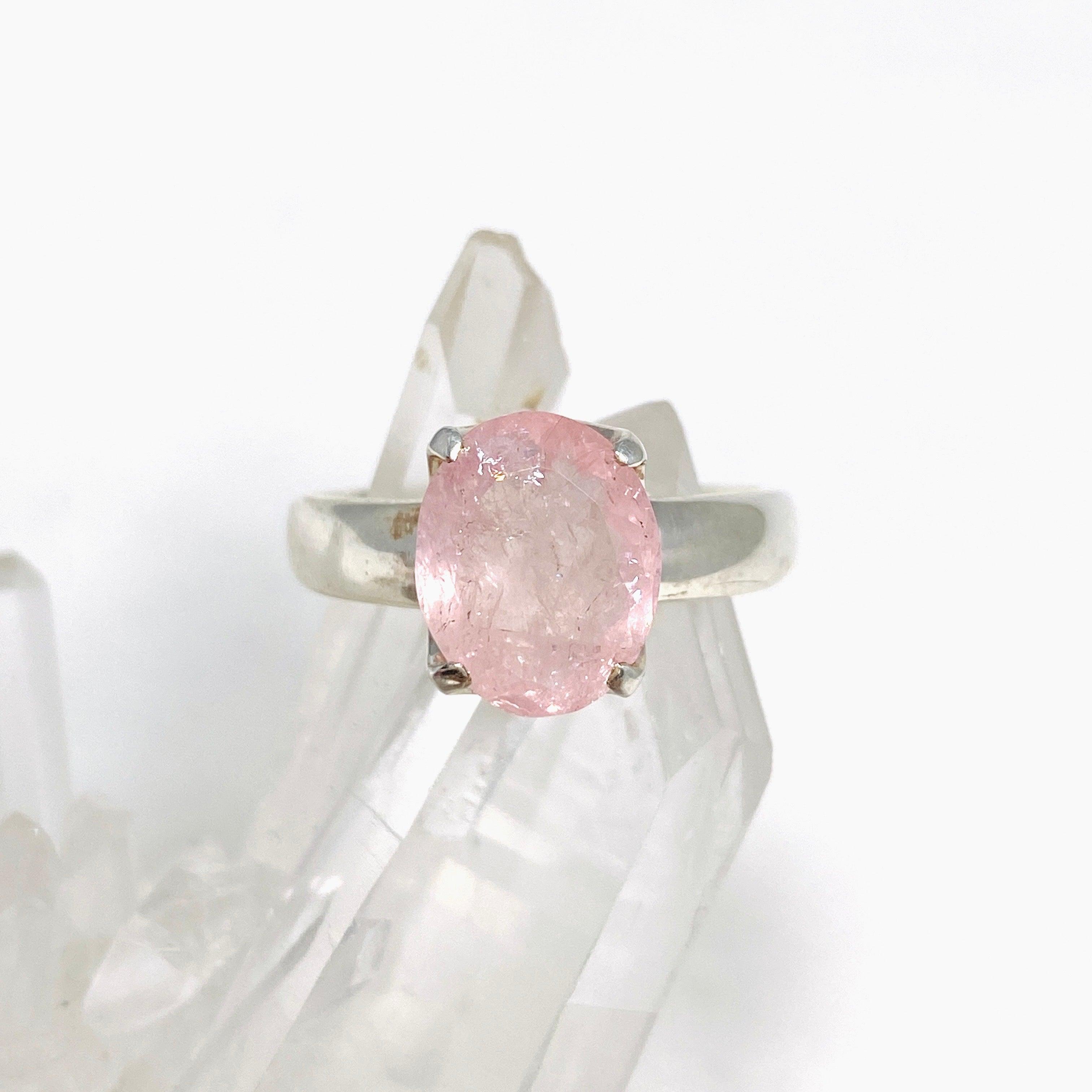 Morganite Faceted Oval Ring Size 9 - 14K Rose Gold Engagement Ring for Women, Perfect for Valentine's Day Gift & Anniversary Jewelry