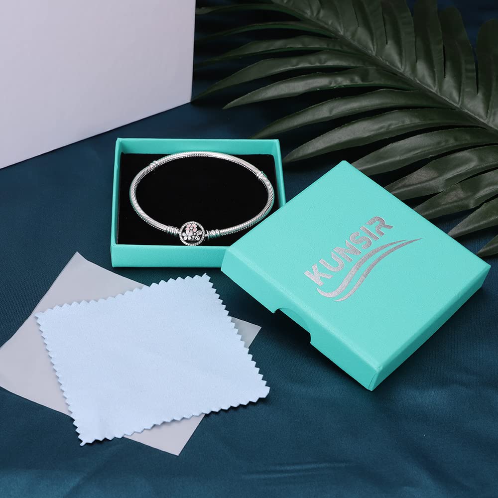 KUNSIR 925 Sterling Silver Snake Chain Charm Bracelet for Women - Adjustable, Dainty & Elegant Jewelry Gift for Birthday, Anniversary, Valentine's Day | Perfect for Layering, Everyday Wear & Special Occasions