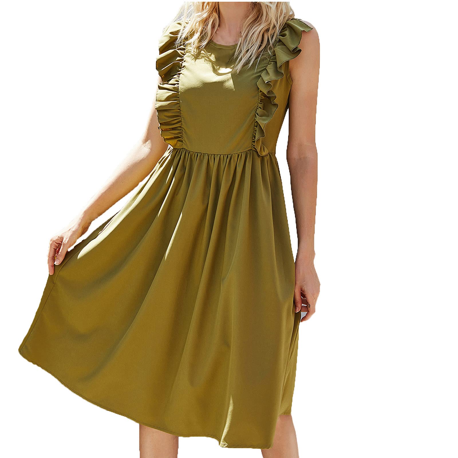 Vintage Peplum Midi Swim Dress for Women - Retro High Waist Swimwear with Ruffles, Casual Beach Cover Up, Bathing Suit Dress for Pool Party, Vacation & Summer 2023