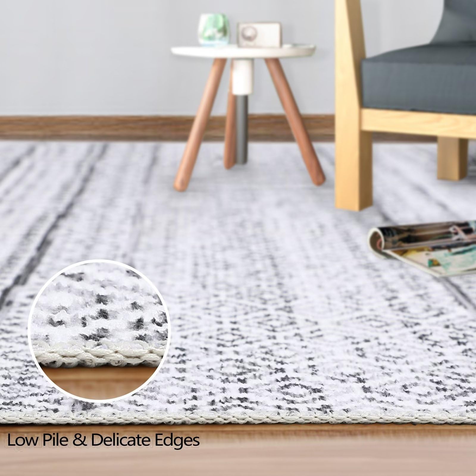 Zacoo Boho Area Rug 8x10 Grey Moroccan Bohemian Large Rug - Machine Washable Non-Slip Geometric Floor Carpet for Living Room, Bedroom, Dining Room & Office - Stain Resistant Indoor Modern Accent Rug for Home Decor