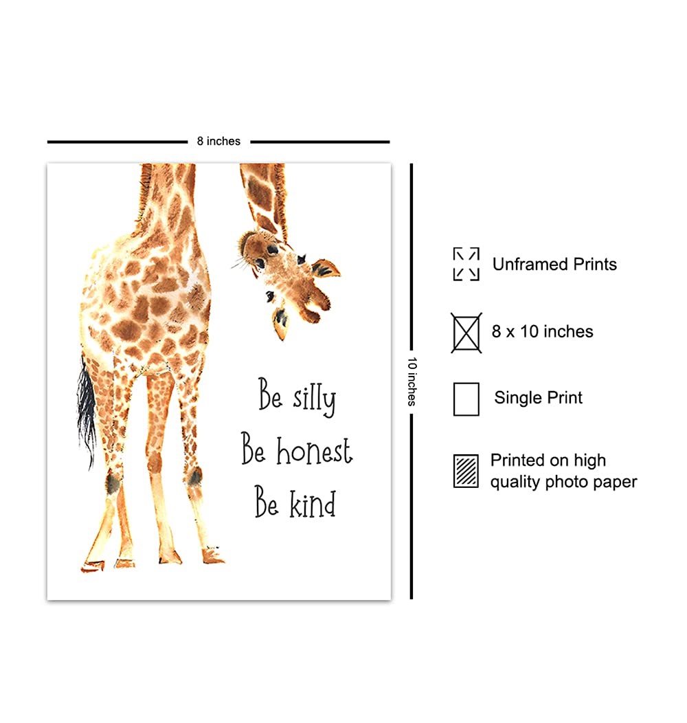 Be Silly Be Honest Be Kind Giraffe Wall Art - Nursery Decor for Boys & Girls - Kids Room Wall Decor - Baby Shower Gift Idea - Playroom & Toddler Bedroom Decoration - Inspirational Children's Wall Art for Bedrooms & Play Areas