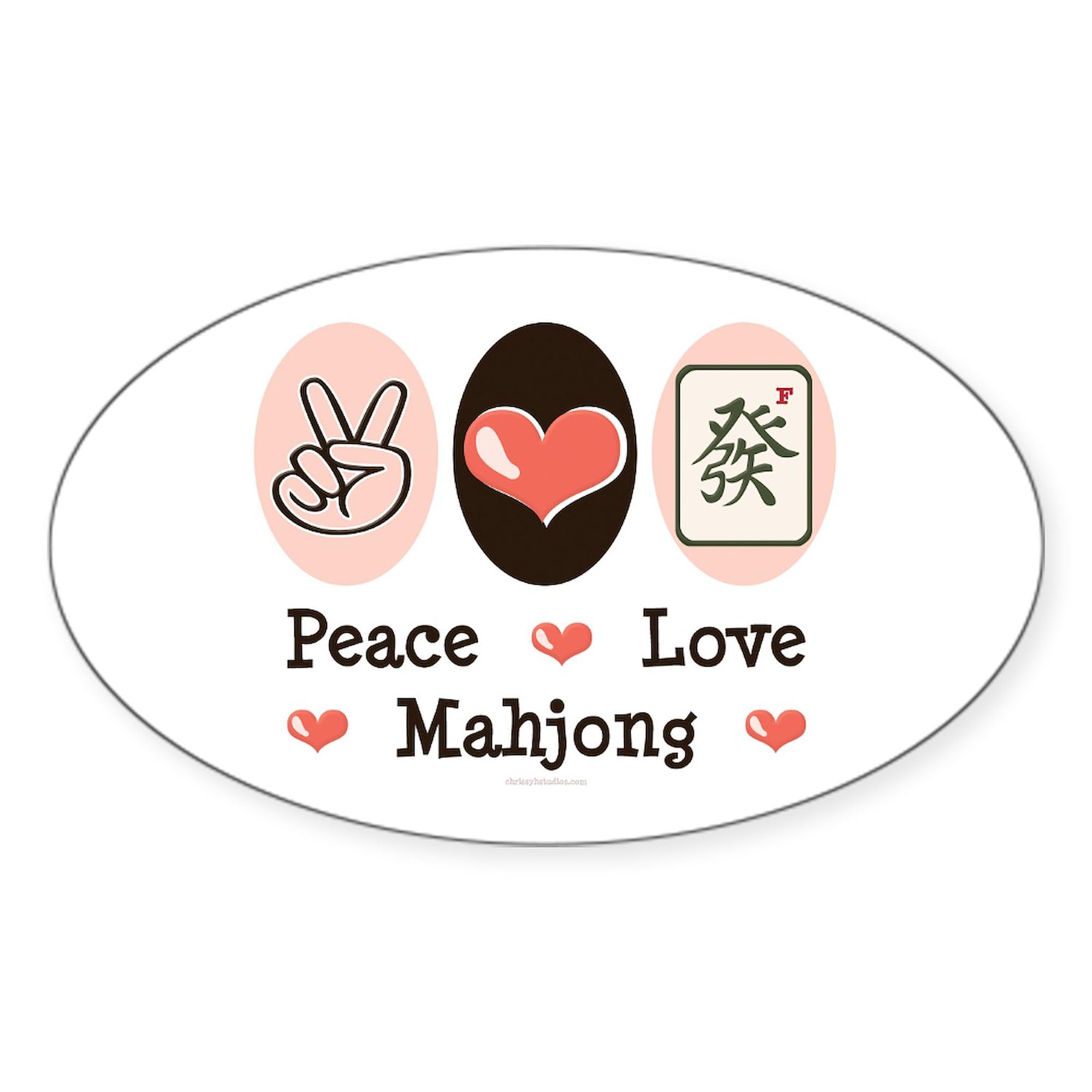 Peace Love Mahjong Oval Car Bumper Sticker - Decorative Vinyl Decal for Cars, Laptops, Windows | Fun Chinese Game Theme for Mahjong Lovers