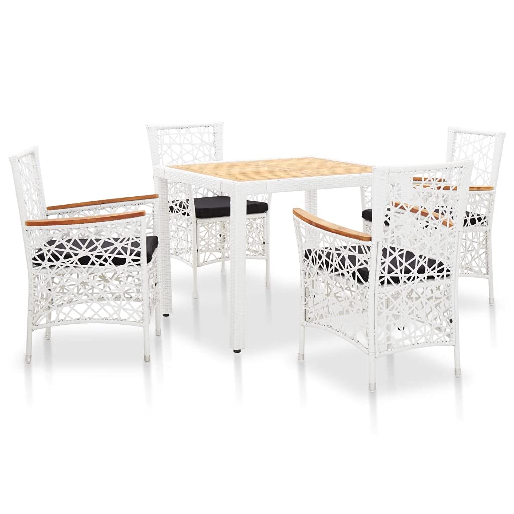 5-Piece Patio Dining Set with Rattan Chairs & Table - Outdoor Furniture with Cushioned Seating for Garden, Lawn, Backyard, Deck - Perfect for Entertaining, Relaxing & Outdoor Dining (White)