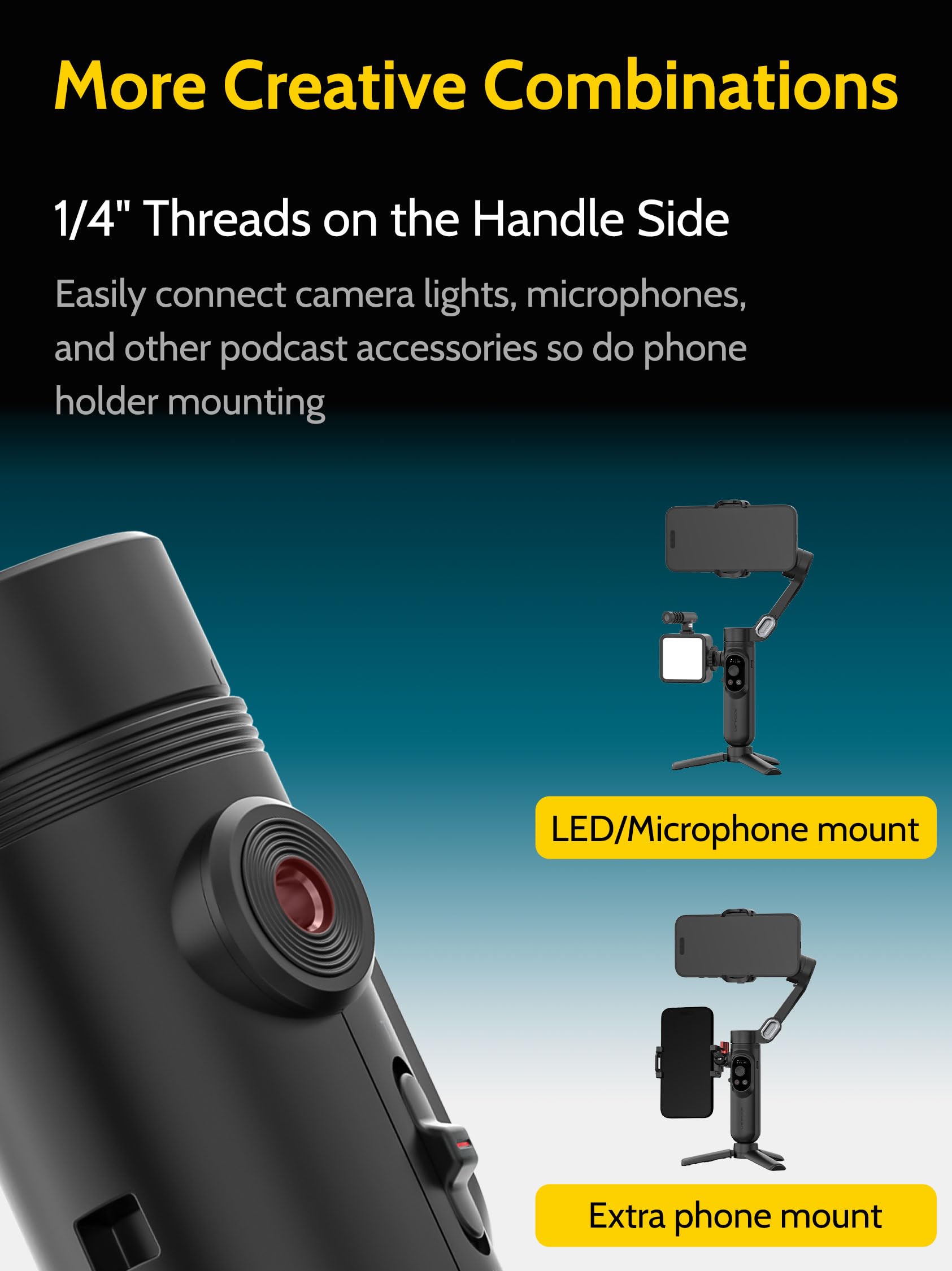 Smart X Kit Black - 3-Axis Handheld Gimbal Stabilizer for iPhone 15/14 & Android Phones with RGB Light & AI Tracking | Perfect for Smooth Video Recording, Vlogging, TikTok & YouTube Content Creation