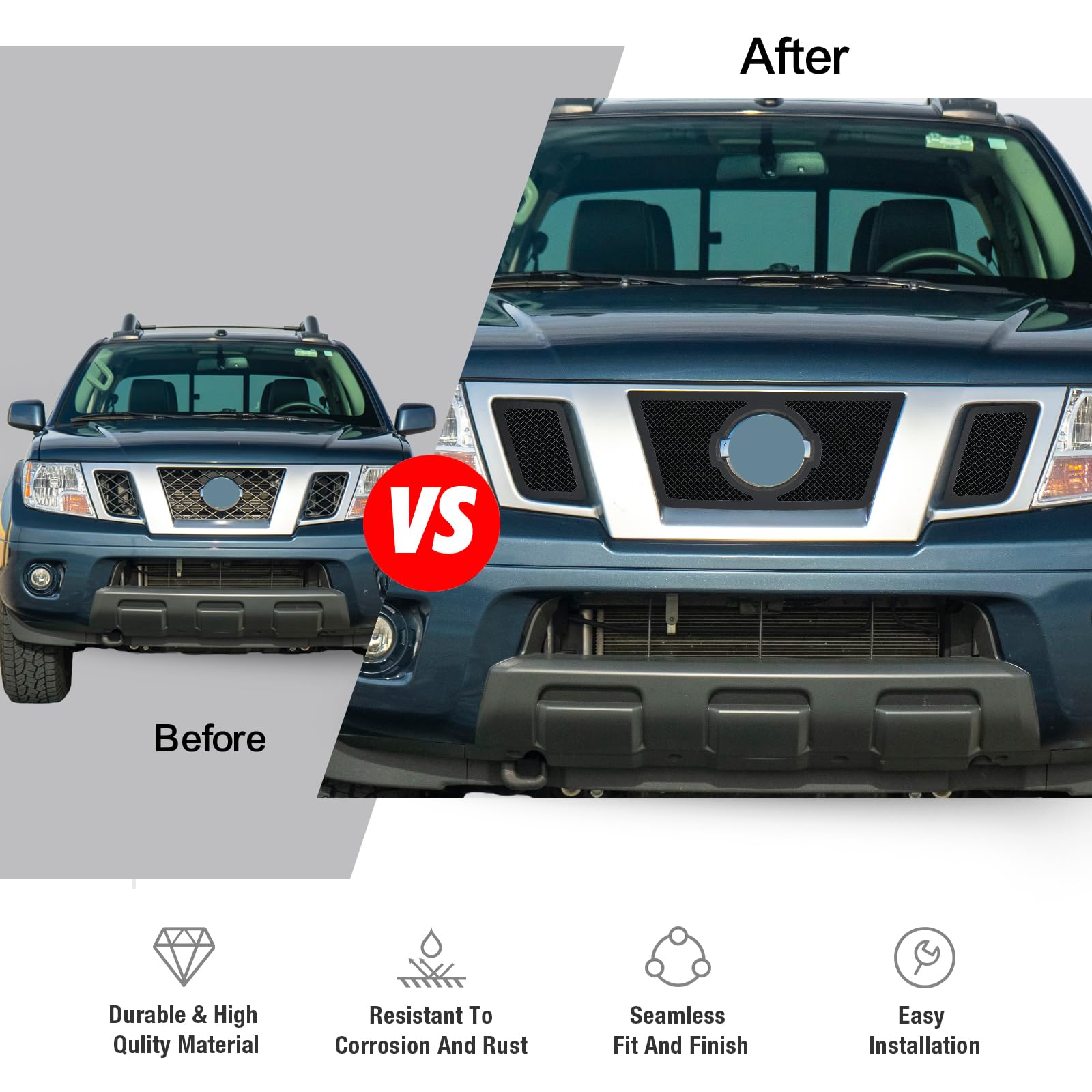 APS Compatible with Nissan Frontier 2009-2021 Main Upper Stainless Steel Black Mesh Front Grill Grille Insert N76641H - Upgrade Your Truck's Style & Protection for Off-Road Adventures