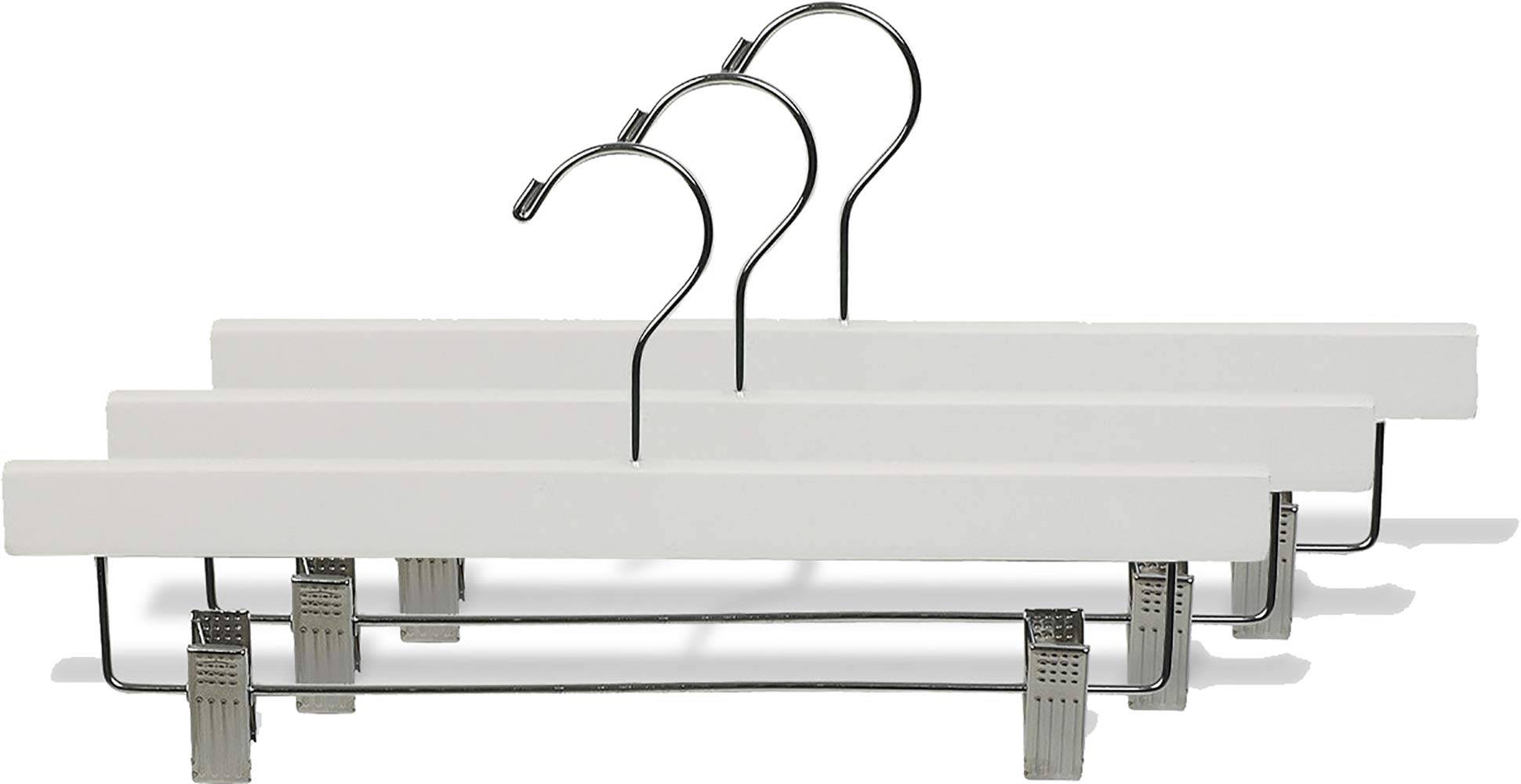 Premium White Wooden Pant Hangers with Adjustable Cushion Clips - Flat Wood Bottom & Chrome Swivel Hook (Set of 100) - Ideal for Closet Organization, Retail Stores, and Professional Garment Care by The Great American Hanger Company