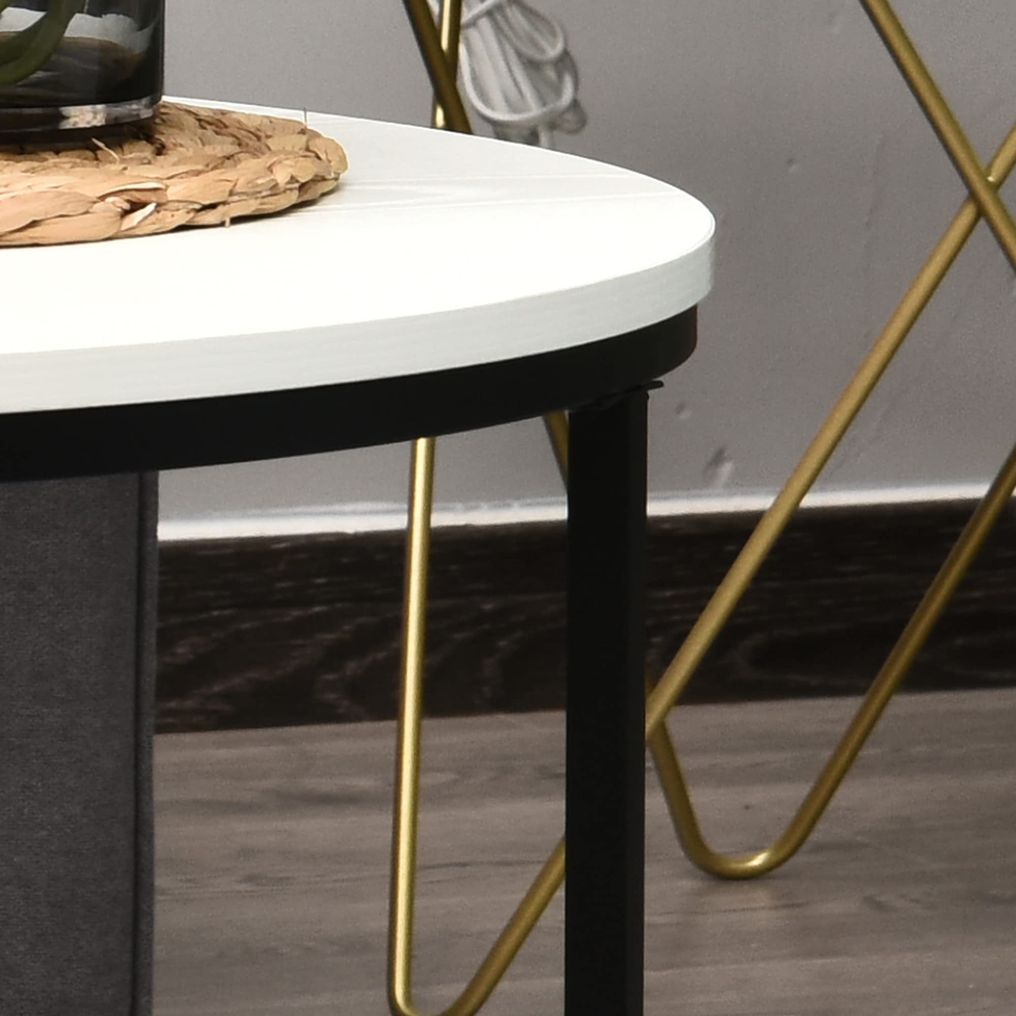Modern Round Coffee Table 32 Inch - Black Metal Frame & White Top - Living Room Center Table for Home Decor, Coffee & Conversations