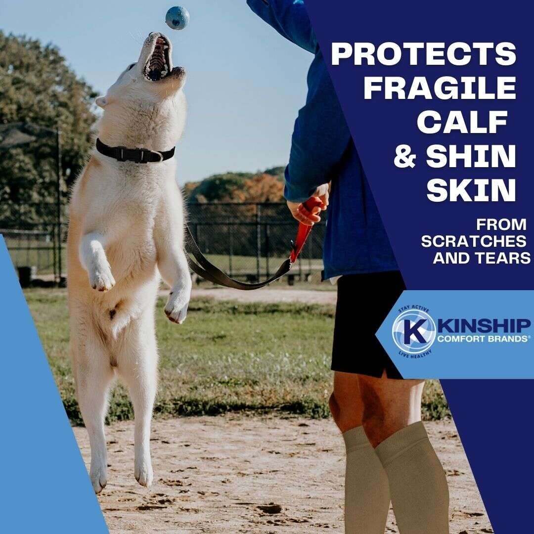 Kinship Comfort Leg Skin Protector Sleeves for Men & Women - Breathable Toeless Socks for Sensitive Skin, Prevents Bruising, Tears, Abrasions & Sun Damage - Ideal for Athletes, Nurses & Outdoor Activities