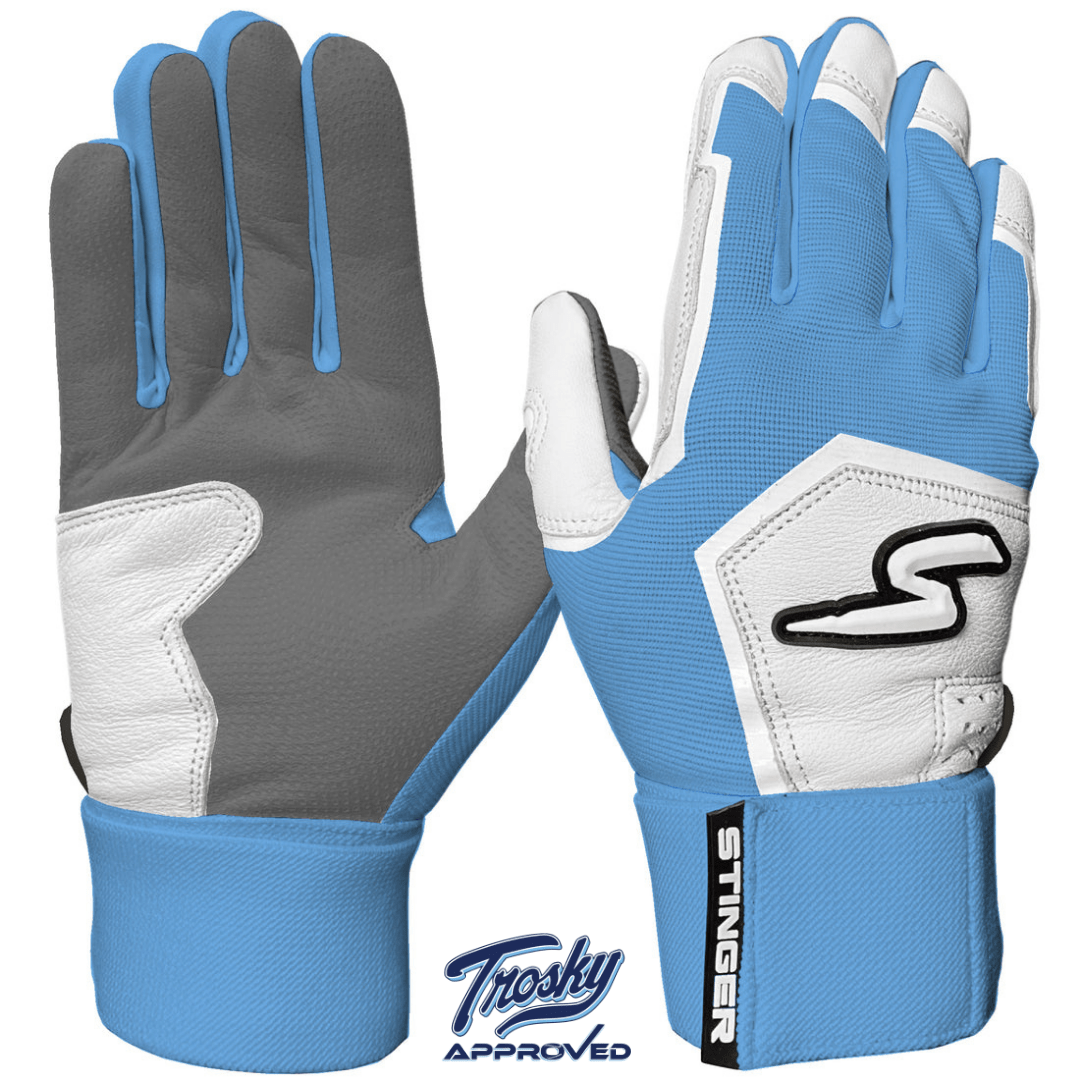 Columbia Blue/White & Graphite Baseball Batting Gloves - Winder Series for Training & Games - Perfect for Baseball Practice, Hitting Drills & League Play