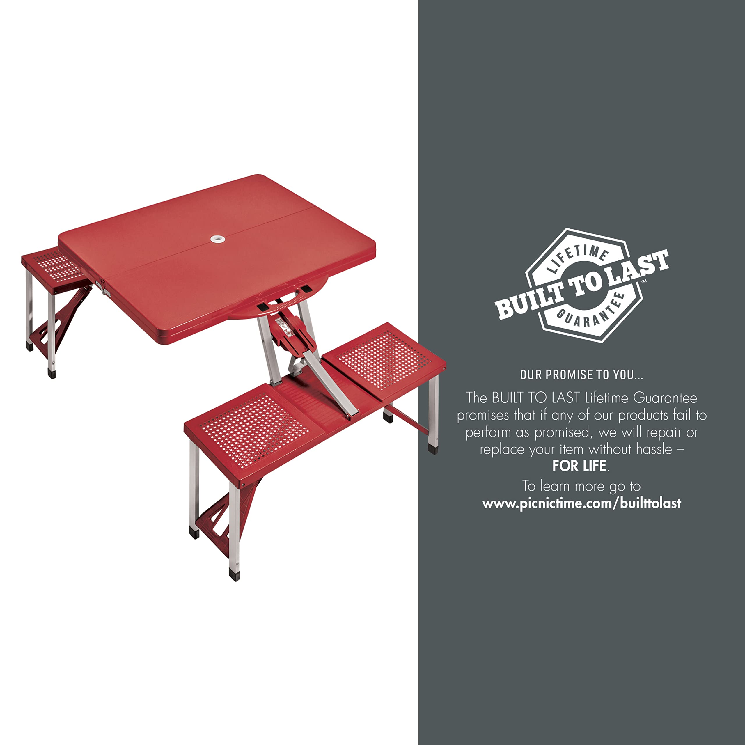 PICNIC TIME Portable Folding Picnic Table - Lightweight Camping Table with Umbrella Hole for Outdoor, Beach, Backyard & Tailgating Parties