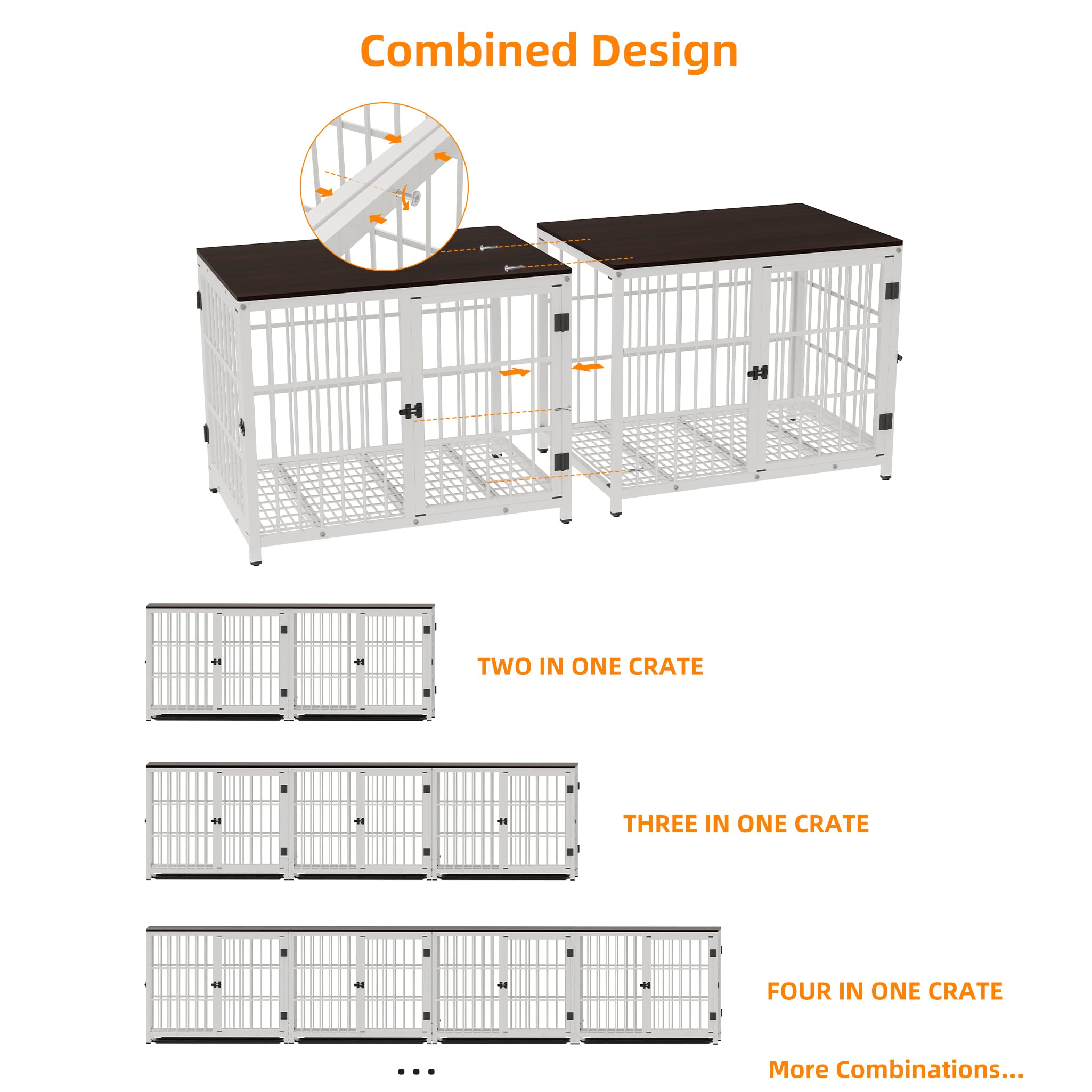 Heavy Duty 36-Inch Large Dog Crate Furniture - Wooden Metal Wire Kennel with 3 Doors & Removable Tray - Indoor Training Playpen for Medium to Large Dogs - White | Perfect for Living Room, Bedroom, or Office Decoration & Pet Safety