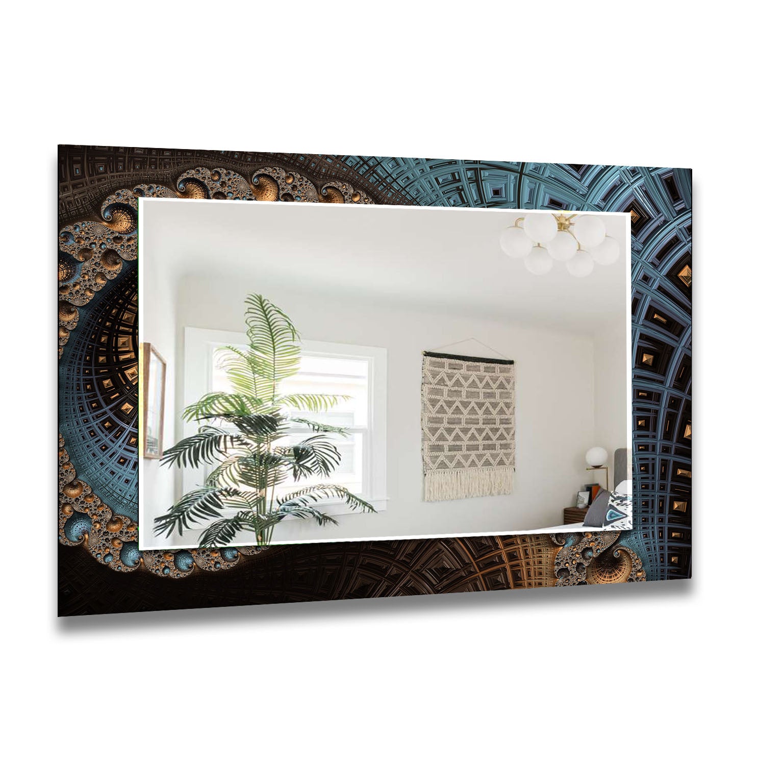 Modern Geometric Mandala Glass Wall Mirror - Handcrafted Architectural Accent Decor for Living Room, Bedroom, or Meditation Space