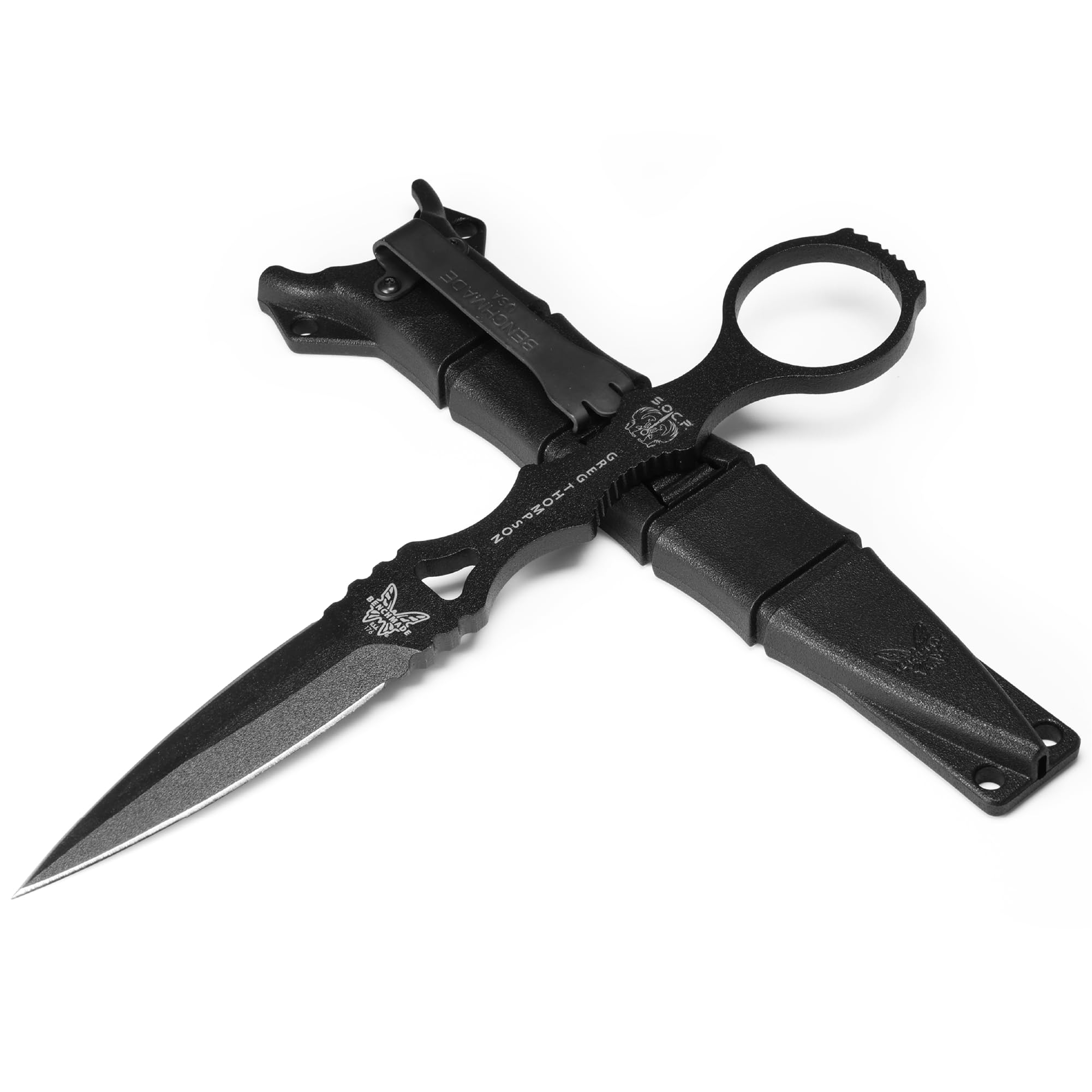 Benchmade SOCP Knife - Double Edge Dagger Blade with Plain Edge & Black Handle | Tactical Self-Defense, Outdoor Survival, EDC Gear for Military & Camping