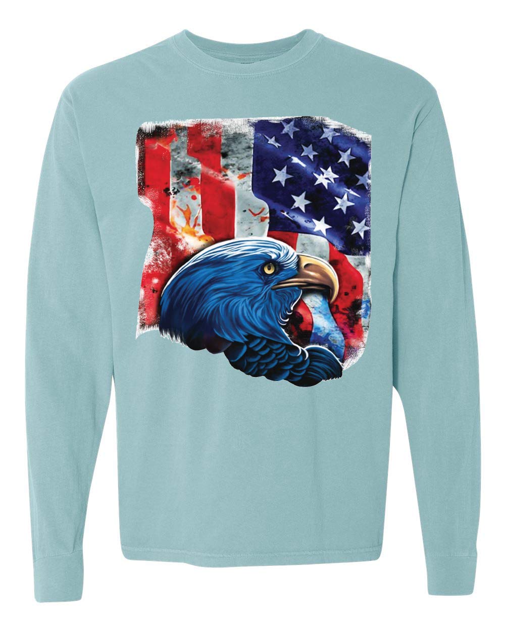 Patriotic Eagle American Flag T-Shirt - Vintage Washed Long Sleeve Shirt for Men & Women - Perfect for 4th of July, Veterans Day & Patriotic Events