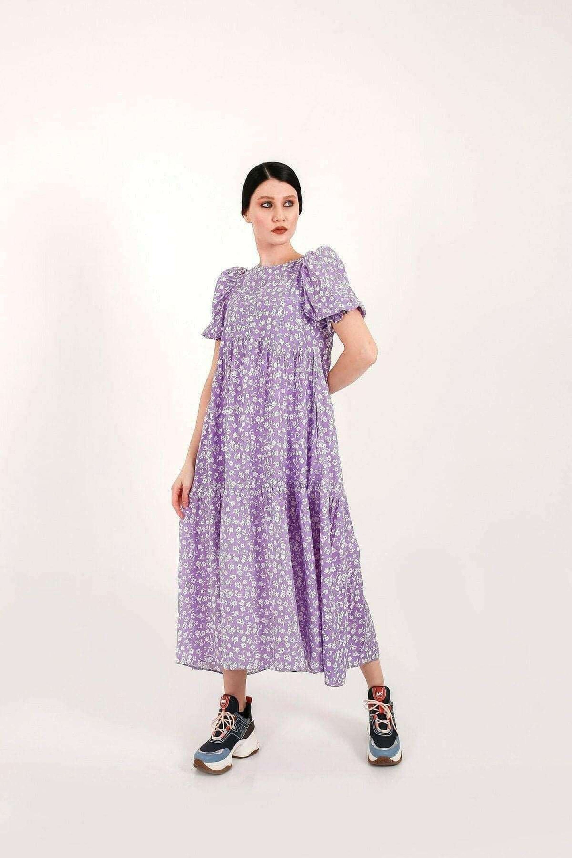 Louisa Shirred Tier Midi Dress for Women - Flowy Summer Dress with Ruffles, Boho Chic Style | Perfect for Beach Vacations, Date Nights & Outdoor Parties
