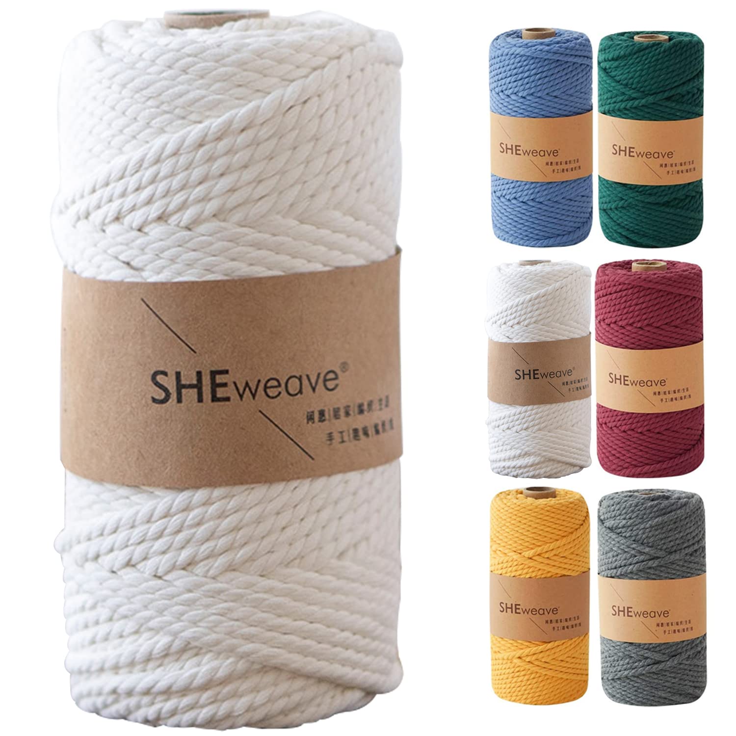 Soft Undyed White Cotton Macrame Cord - 4mm x 55 Yards (50M) 3 Strand Twisted Rope for Wall Hangings, Plant Hangers, DIY Crafts, Pet Toys, Home Decor and Wedding Backdrops