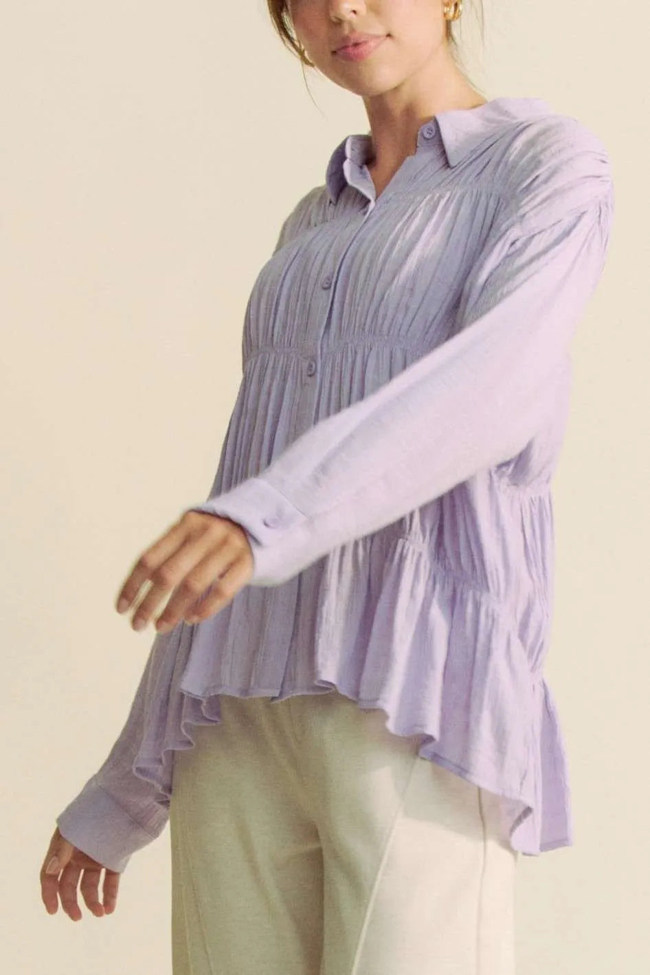 Lilac Button Front Shirt for Women - Soft & Stylish Casual Blouse with Long Sleeves - Perfect for Office, Date Night & Spring Outfits
