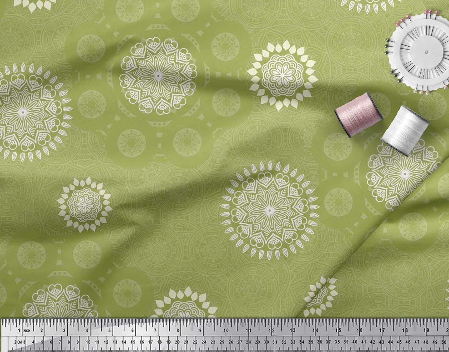 Soimoi Moss Georgette Brown Fabric by The Yard - 42 Inch Wide Bohemian Ethnic Printed Fabric with Mandala Pattern for DIY Dresses, Curtains & Home Decor Projects