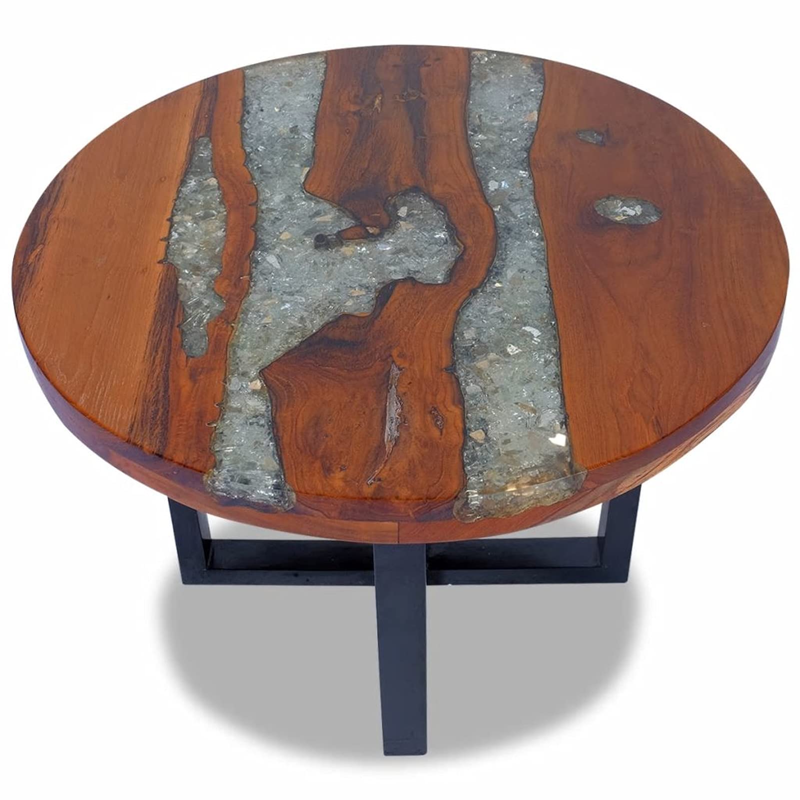 Tidyard Modern Coffee Table - Teak Resin Tabletop with Mango Wood Base - 23.6
