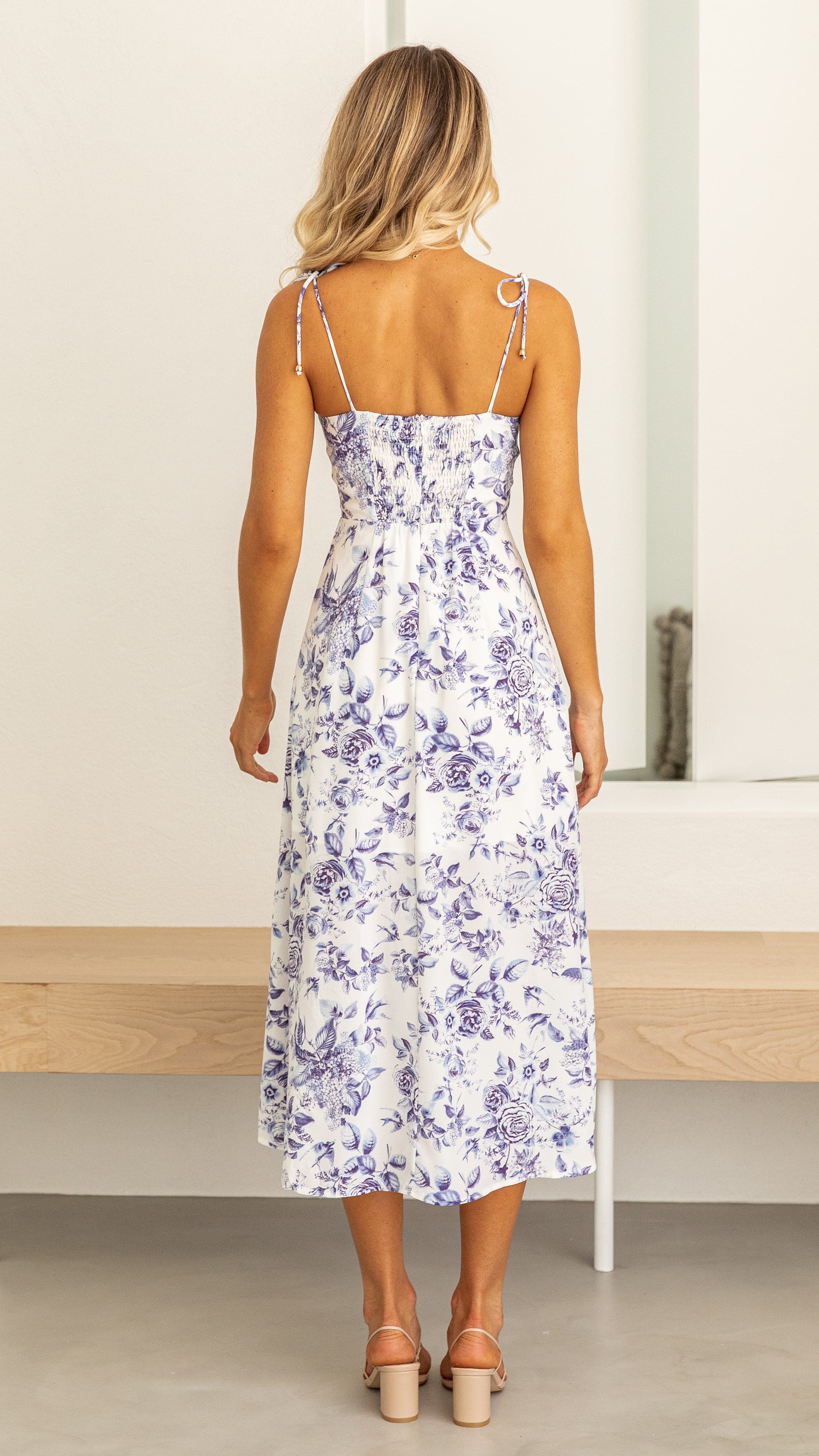 Laury Midi Dress - Blue Floral Print Summer Dress for Women | Casual & Party Wear | Perfect for Beach, Vacation & Date Nights