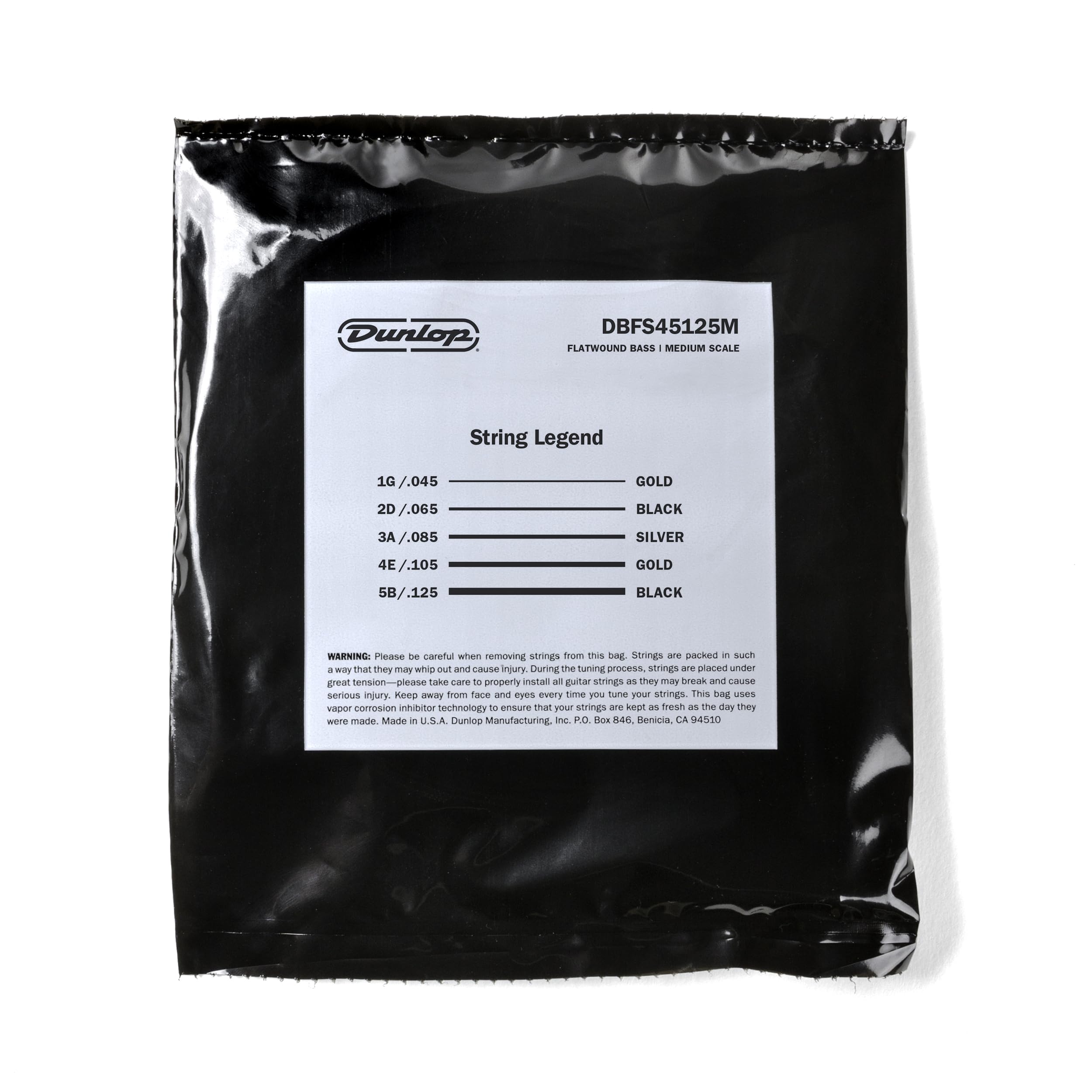 Jim Dunlop Flatwound Scale 45/125 Medium 5-Pack Bass Guitar Strings (DBFS45125M) - Perfect for Jazz, Blues & Studio Recording