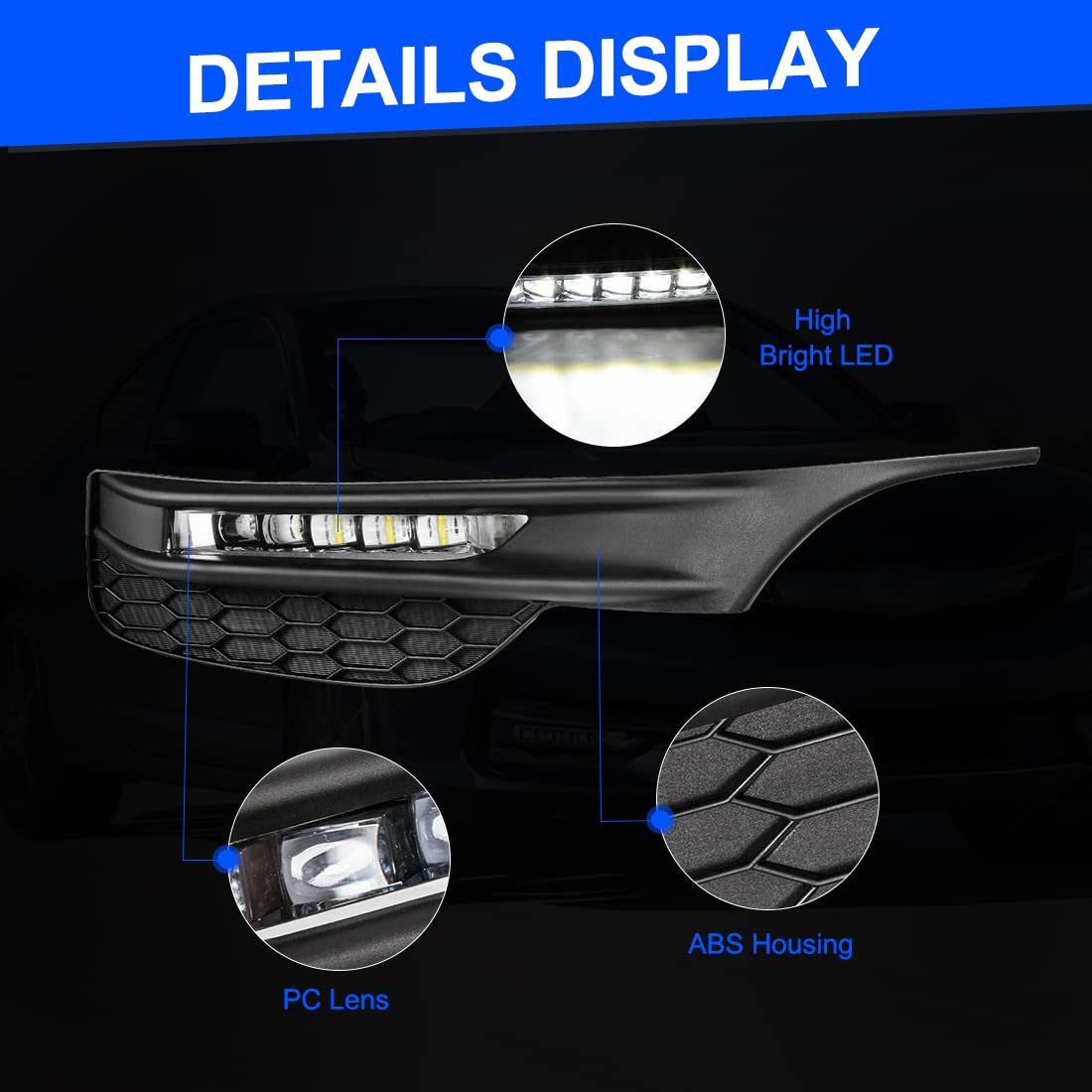 2016-2017 Honda Accord LED Fog Lights - White Daytime Running Lights with Bezel Replacement - Perfect for Night Driving & Enhanced Visibility