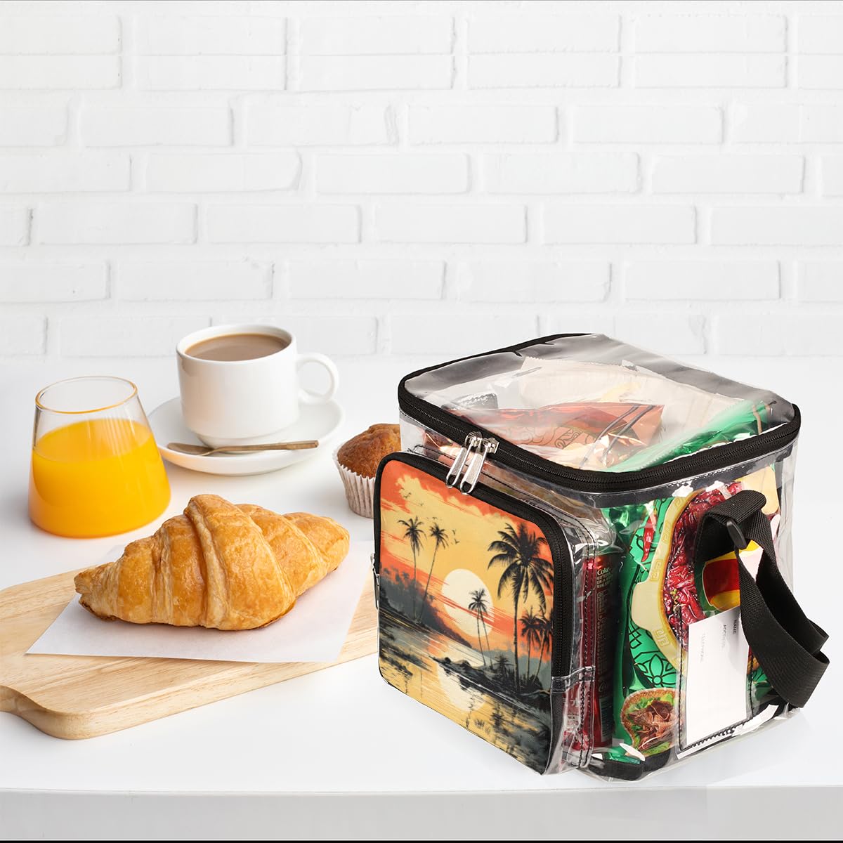 GzLeyigou Clear Transparent Beach Tote Bag with Handles - Waterproof Crossbody Shoulder Bag for Summer, Travel, Picnic, Concerts & Sports Events | Stadium Approved | Tropical Coconut Palm Design | Perfect for Pool Parties, Music Festivals & Outdoor Adventures