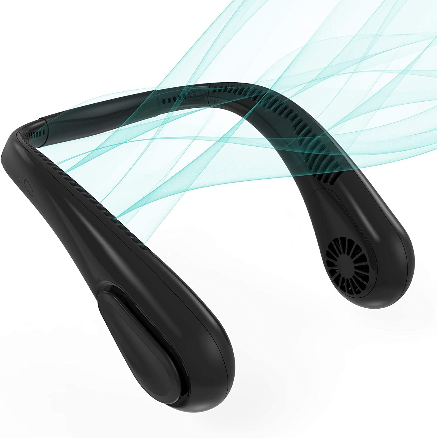 Portable Hands-Free Bladeless Neck Fan with 5000mAh Battery - Up to 21 Hours Cooling - 4 Speed Adjustable Headphone Design Wearable Personal Fan for Travel, Hiking, Camping, Office & Outdoor Activities (Black)