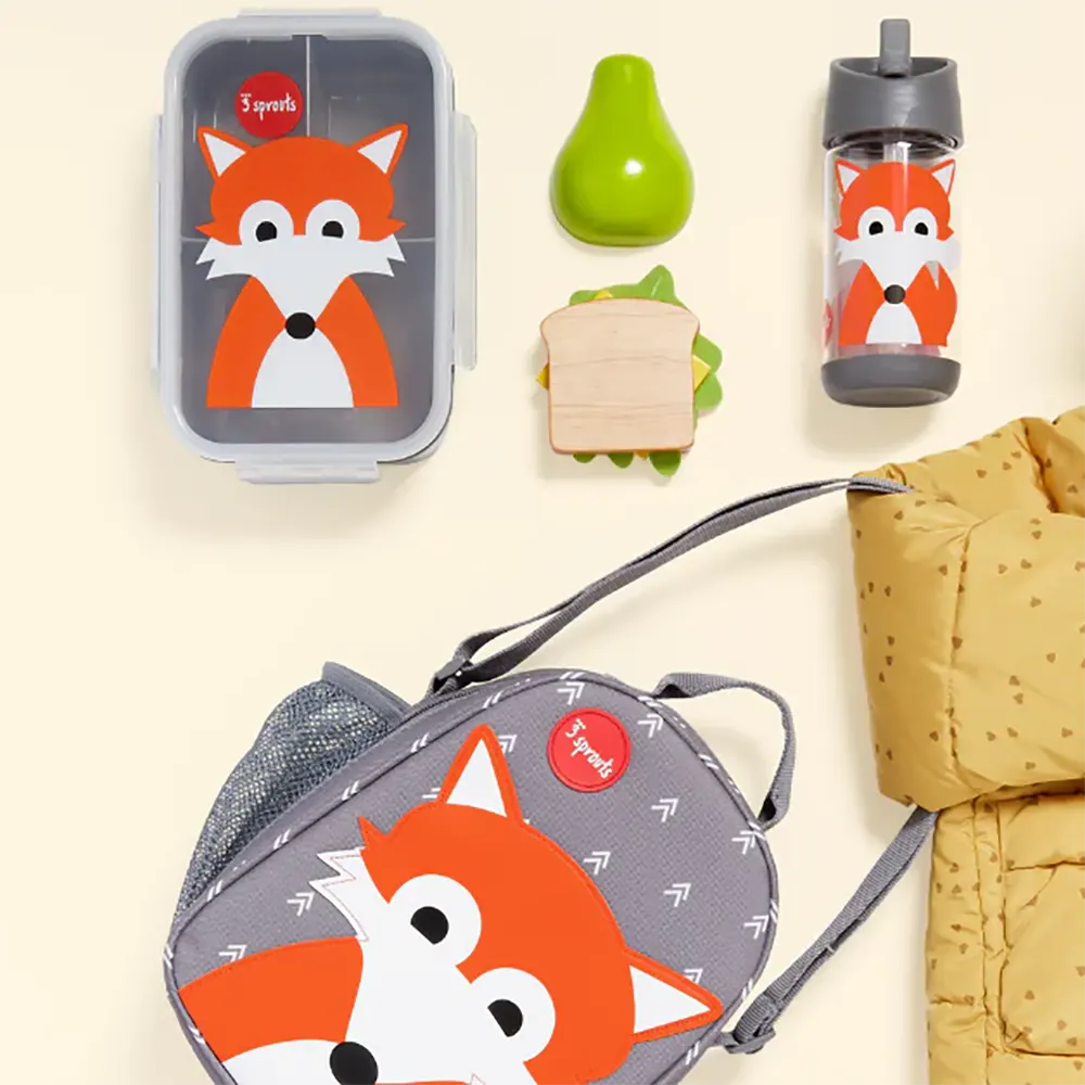 3 Sprouts Bento Box Fox - Insulated Kids Lunch Box for School, Work & Picnics - Leak Proof & Eco-Friendly Food Container for Boys & Girls