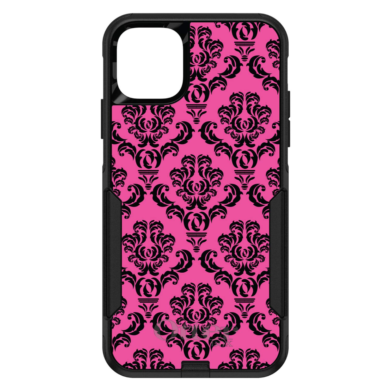 DistinctInk iPhone 11 Pro MAX Case (6.5 Inch) - Premium Pink Black Damask Floral Design Protective Cover - OtterBox Commuter Replacement - Perfect for Work, Travel & Everyday Use