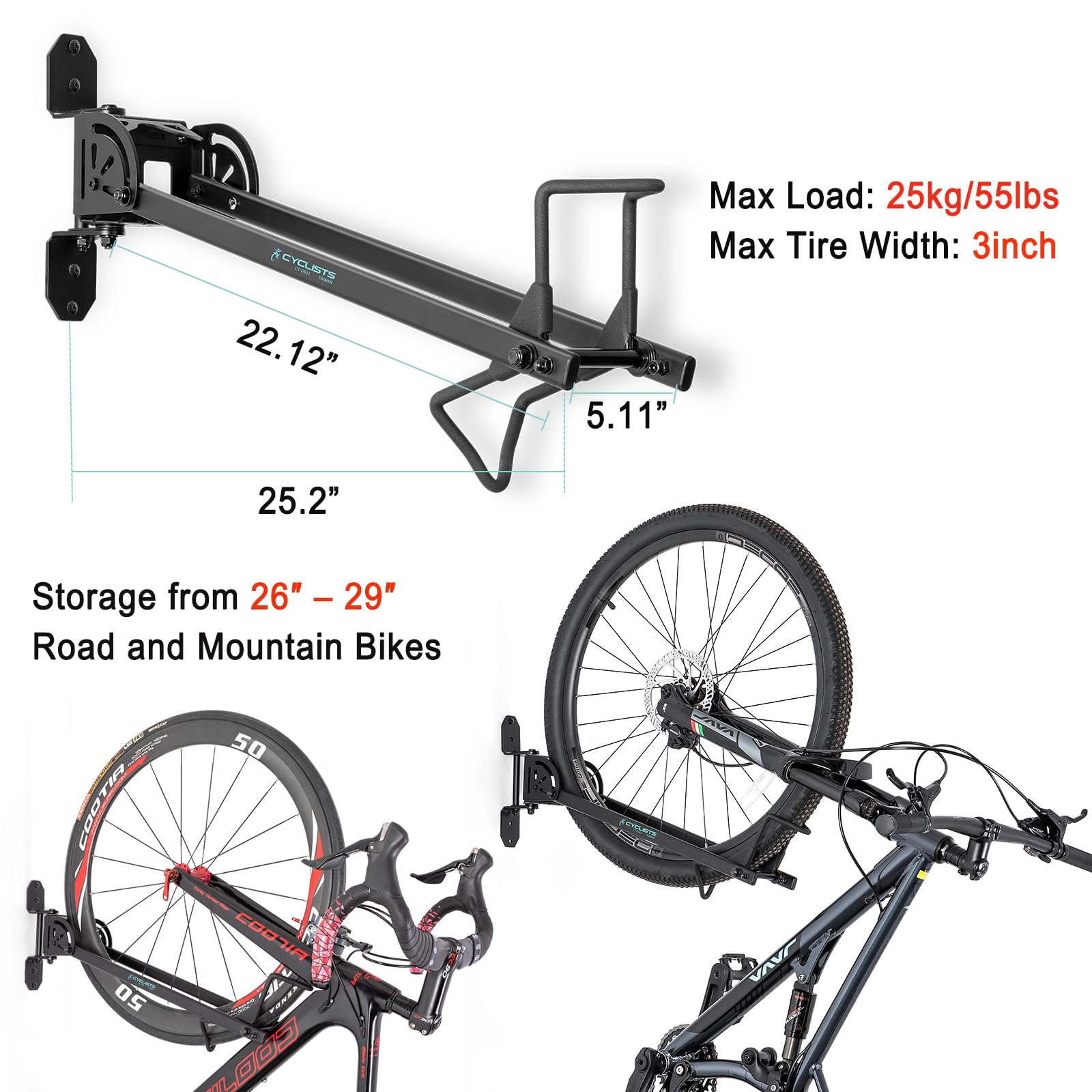 Wall Mount Bike Rack for Garage - Heavy Duty Vertical Bike Hanger Storage for Road, Hybrid, MTB & BMX Bikes - Space Saving Solution for Home, Apartment & Cycling Enthusiasts