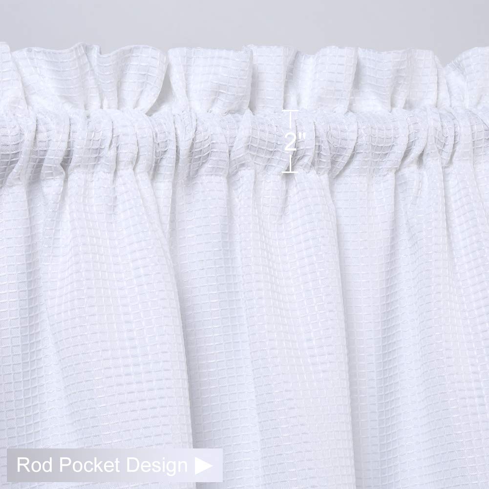 CAROMIO 36 Inch Waffle Woven Textured Cafe Curtains - Short Tier Kitchen Window Treatments for Bathroom & Cafe Decor, White - Perfect for Farmhouse Style Homes & Cozy Coffee Shops