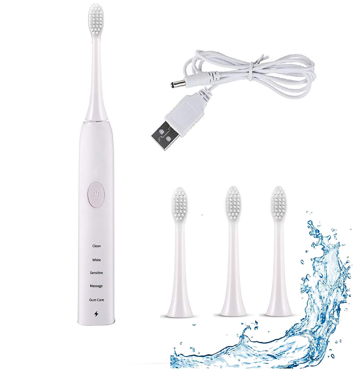 Sonic Electric Toothbrush for Adults - 5 Cleaning Modes with 2 Minute Smart Timer, Rechargeable Battery, White (Unisex) | Perfect for Travel, Home & Daily Oral Care