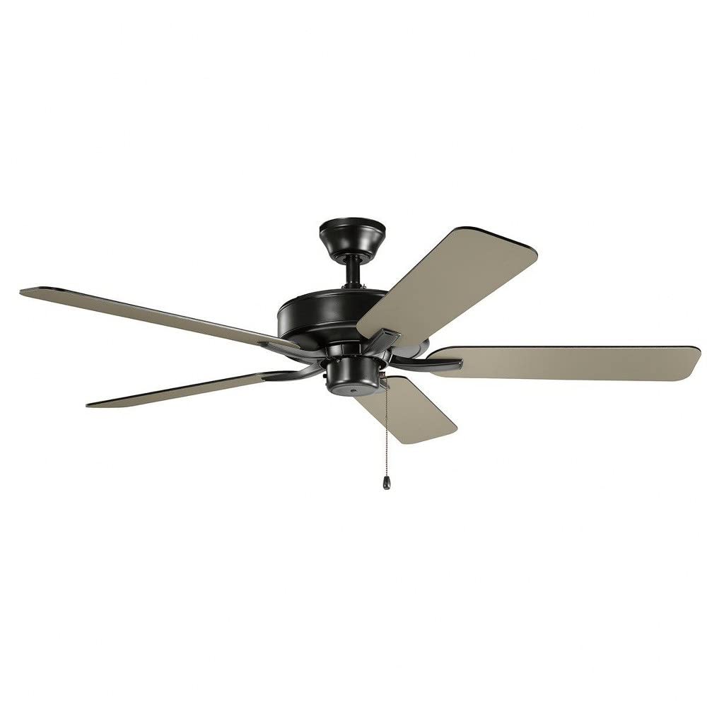 Kichler 330018SBK Basics Pro 52-Inch Indoor Ceiling Fan with Light Kit - Satin Black Finish - Energy Efficient Quiet Motor - Perfect for Living Room, Bedroom, or Office