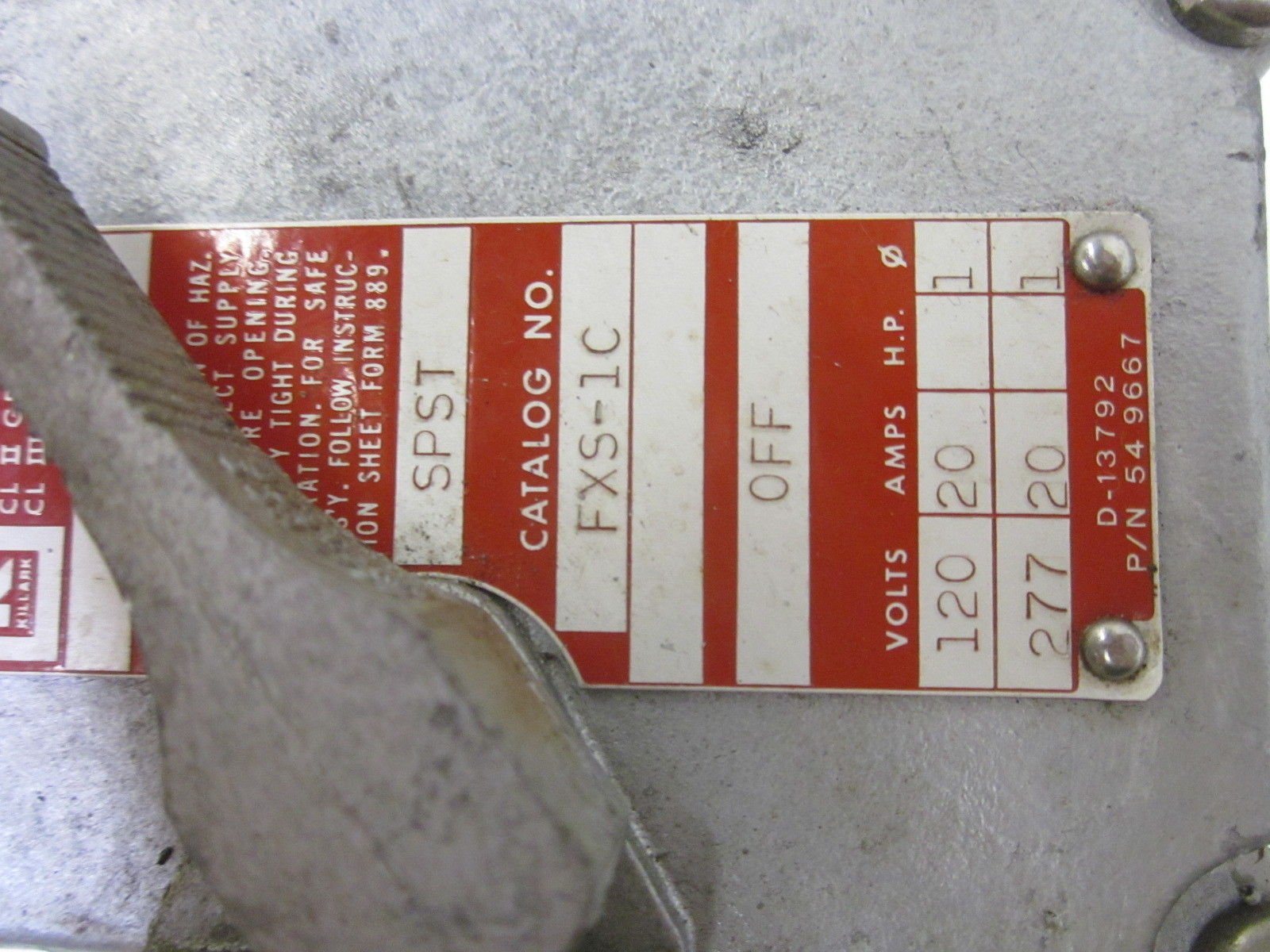 KILLARK FXS-1C 20A Tumbler Switch with Cover - 120-277VAC, NEMA 3/7/9 Rated, Single Pole - Ideal for Industrial, Commercial & Hazardous Location Electrical Applications