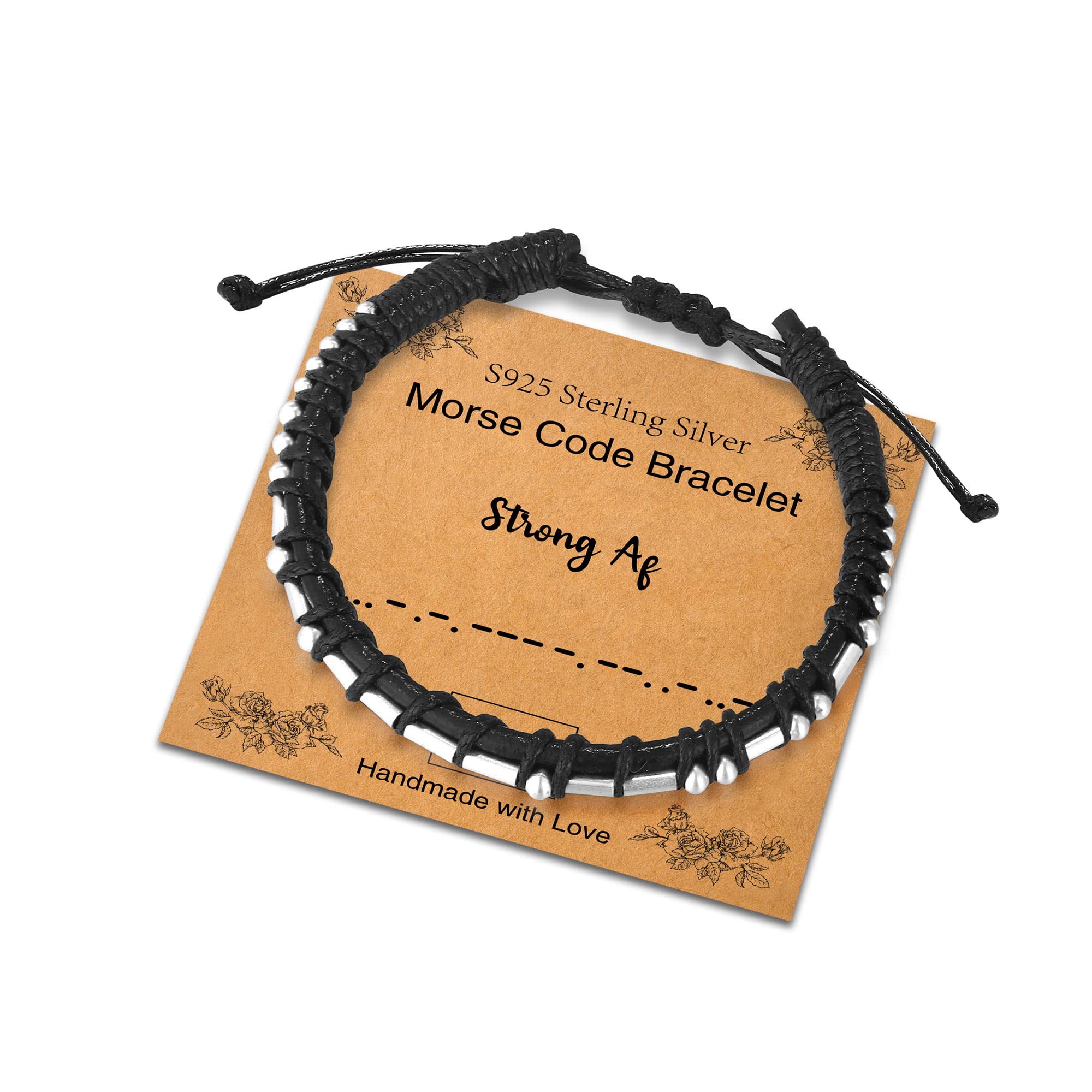 Sterling Silver Morse Code Bracelet for Women & Men - Adjustable Leather Bracelet with Inspirational Message - Unique Birthday & Friendship Gift Jewelry for Everyday Wear & Special Occasions