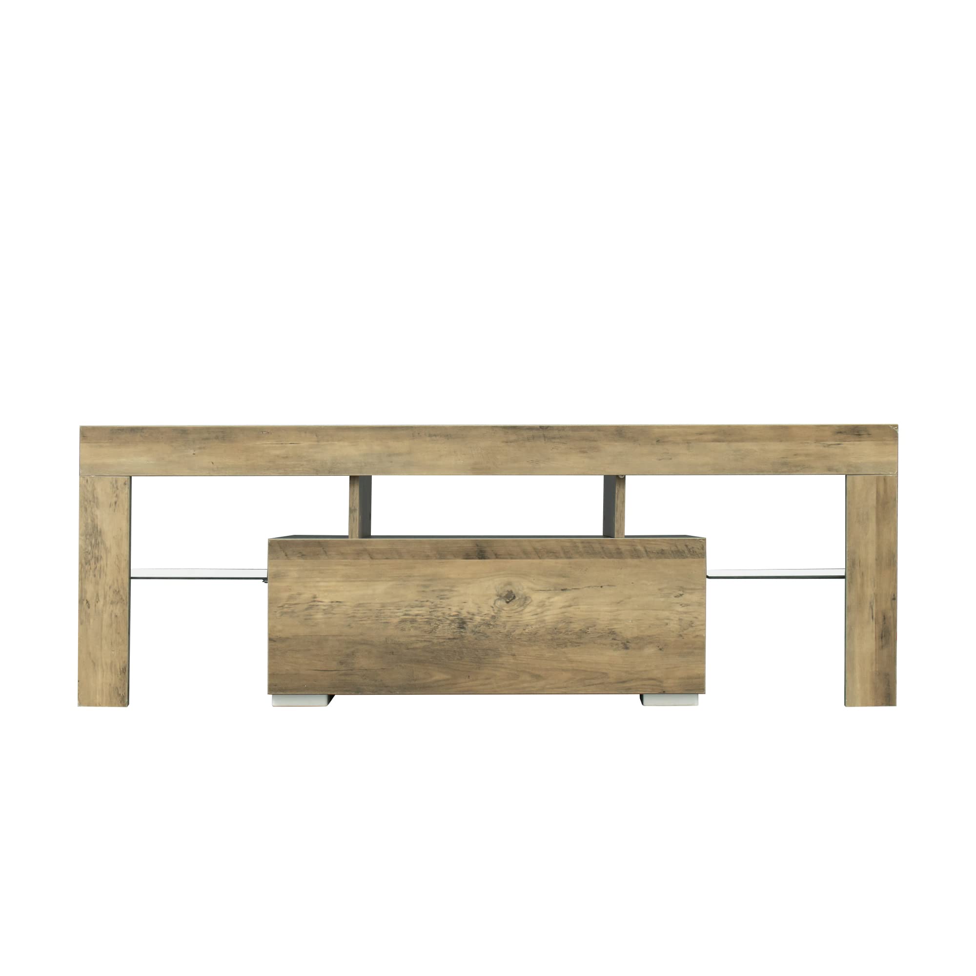 Modern TV Stand with RGB LED Lights - Rustic Oak TV Cabinet for Flat Screen TVs & Gaming Consoles | Perfect for Living Room, Bedroom & Lounge Entertainment Setup
