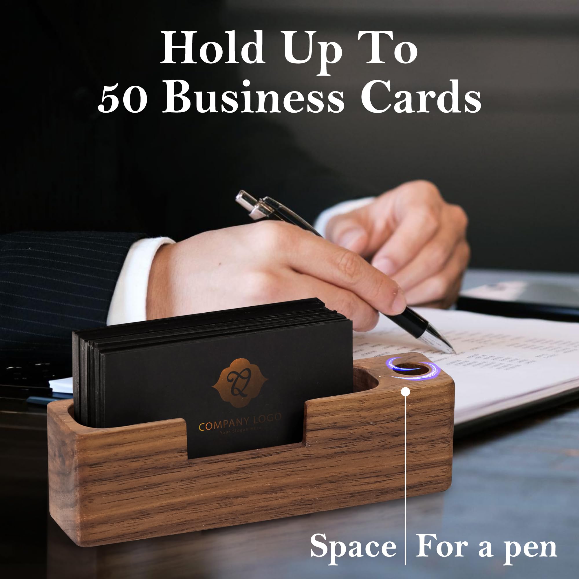 Premium Wooden Business Card Holder for Desk - Elegant Desktop Card Display Stand for Office & Professional Use | Perfect for Meetings, Networking Events & Reception Areas