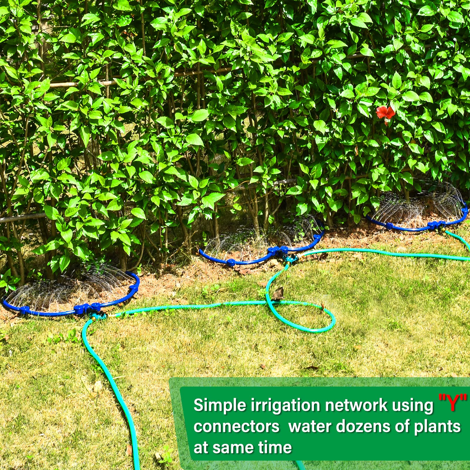 360° Tree Watering Ring - Adjustable Sprinkler & Irrigation System for Outdoor Plants, New Trees, Shrubs & Raised Garden Beds | Includes Y Hose Splitter for Efficient Watering | Perfect for Landscaping, Gardening & Drought Protection (Small Size)
