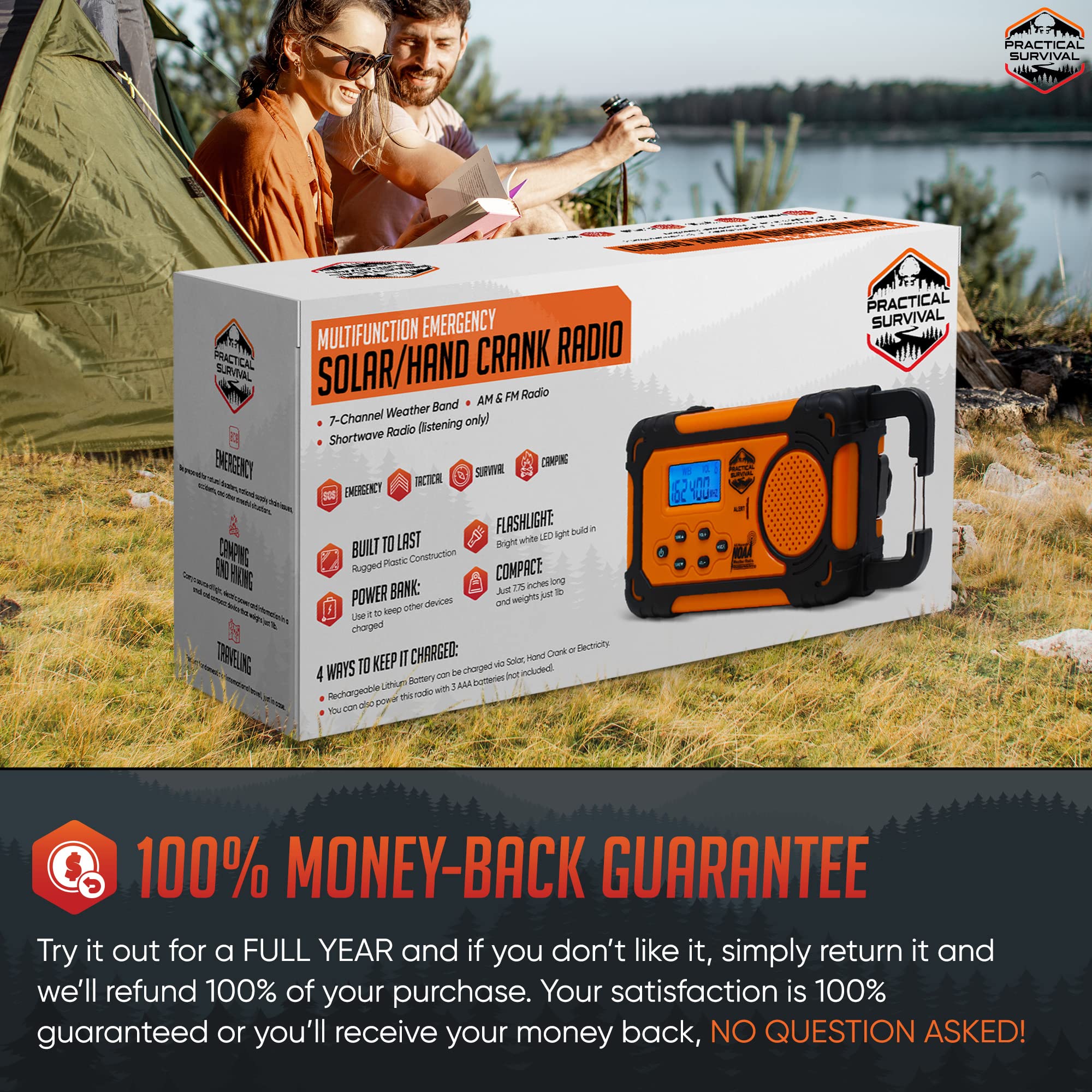 Emergency NOAA Weather Radio with AM/FM & Shortwave - Solar/Crank/Battery Powered, Portable Power Bank, Flashlight & Charger - Perfect for Camping, Hiking & Emergency Preparedness