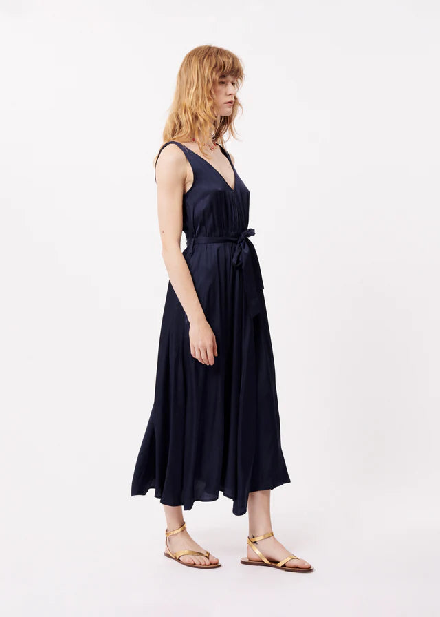 ACHOUAK Women's Sleeveless Midi Dress - Navy Blue Flowy Summer Dress for Beach, Party & Casual Wear