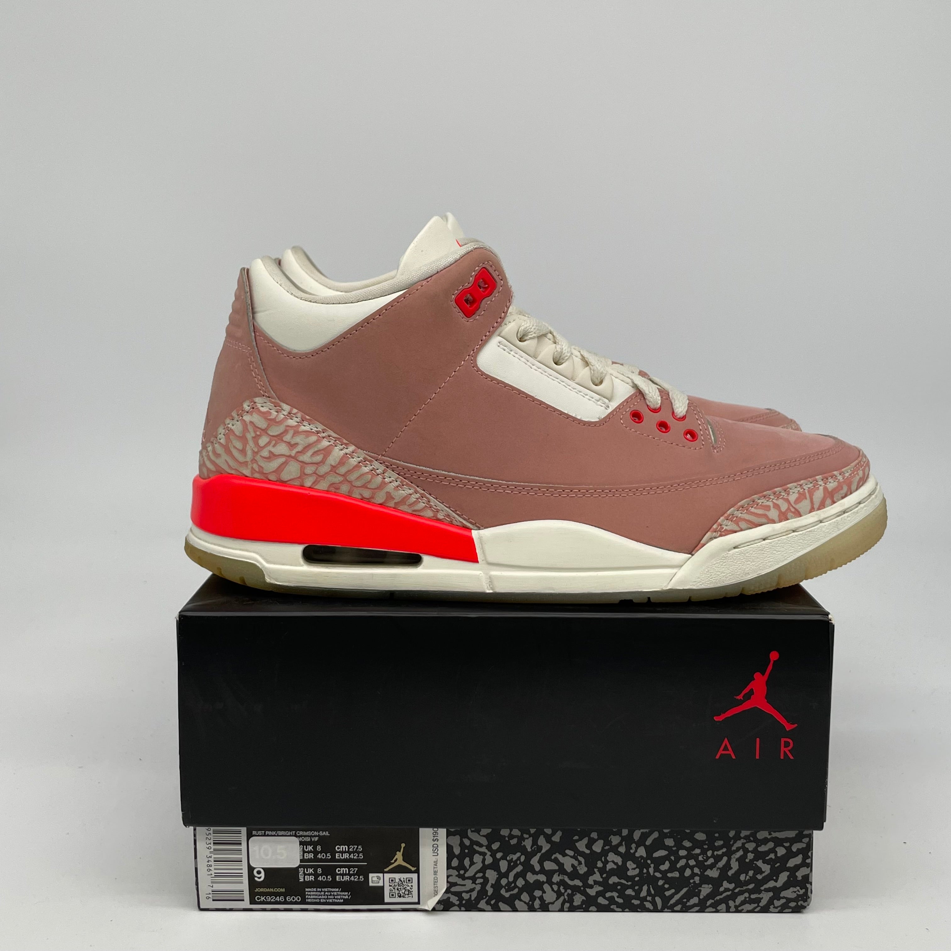 AIR JORDAN 3 Retro Rust Pink Women's Size 9.5 Sneakers CK9246-600 - Perfect for Casual Wear, Street Fashion & Basketball Enthusiasts