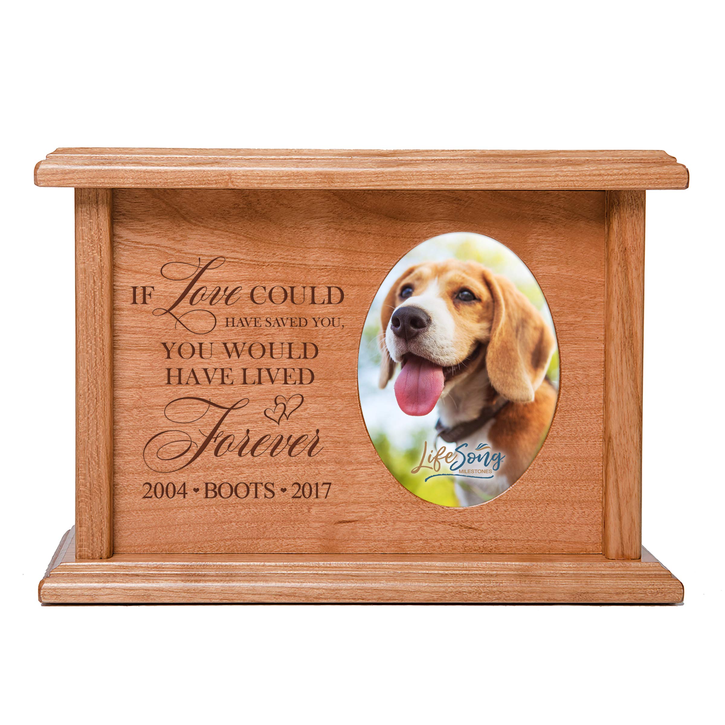 Personalized Wooden Pet Cremation Urn - Engraved Memorial Keepsake Box for Large Dogs & Cats - Holds Ashes & Photos - Decorative Pet Memorial Gift for Home or Office Display