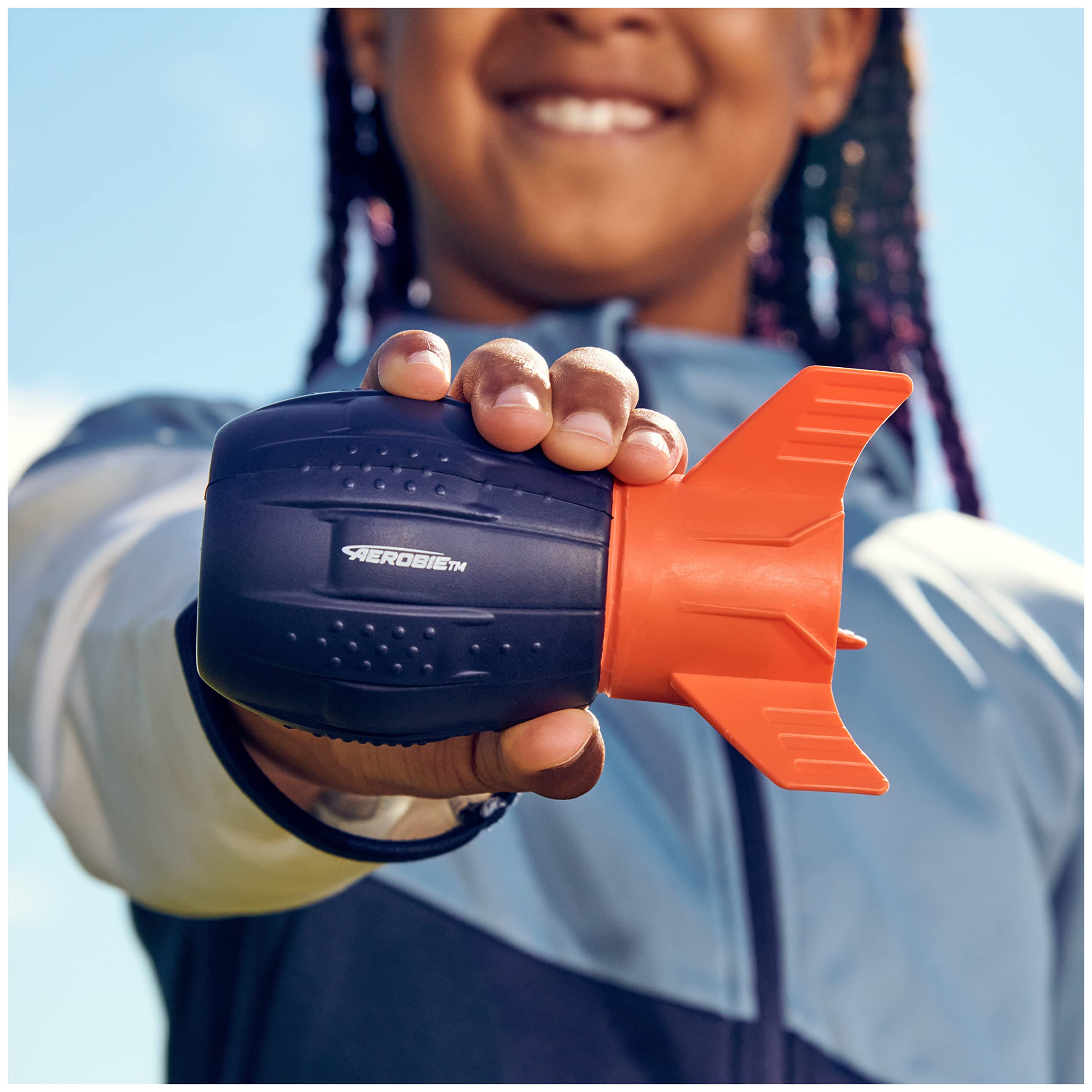 Aerobie Super Sonic Football Toy - Soft Outdoor Game for Kids 8+ | Blue/Orange for Backyard Play
