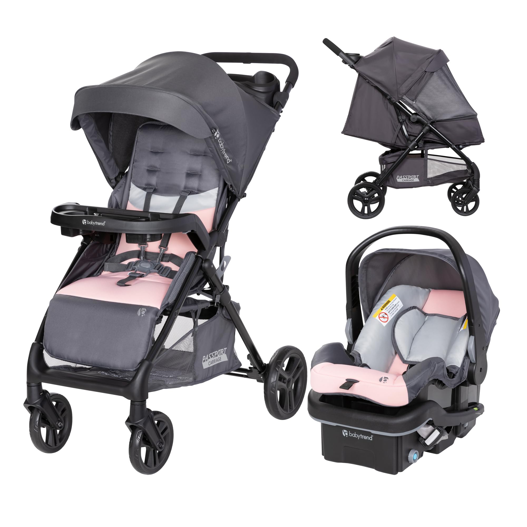 Baby Trend Passport® Travel System Stroller with EZ-Lift™ Infant Car Seat - Lightweight Compact Stroller for Newborns & Toddlers | Perfect for Air Travel, Shopping & Daily Walks (Dash Pink)