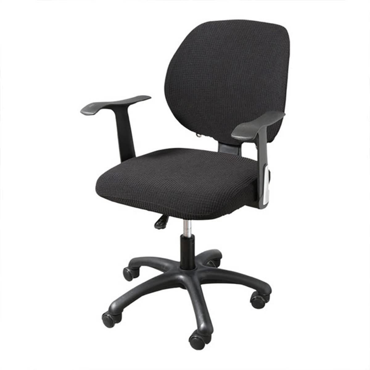Split Rotating Desk Chair Seat Slipcover - Removable Stretch Office Chair Cover - Polyester Elastic Computer Chair Protector for Swivel & Armrest Chairs (Black) - Perfect for Home Office, Gaming & Conference Room Use