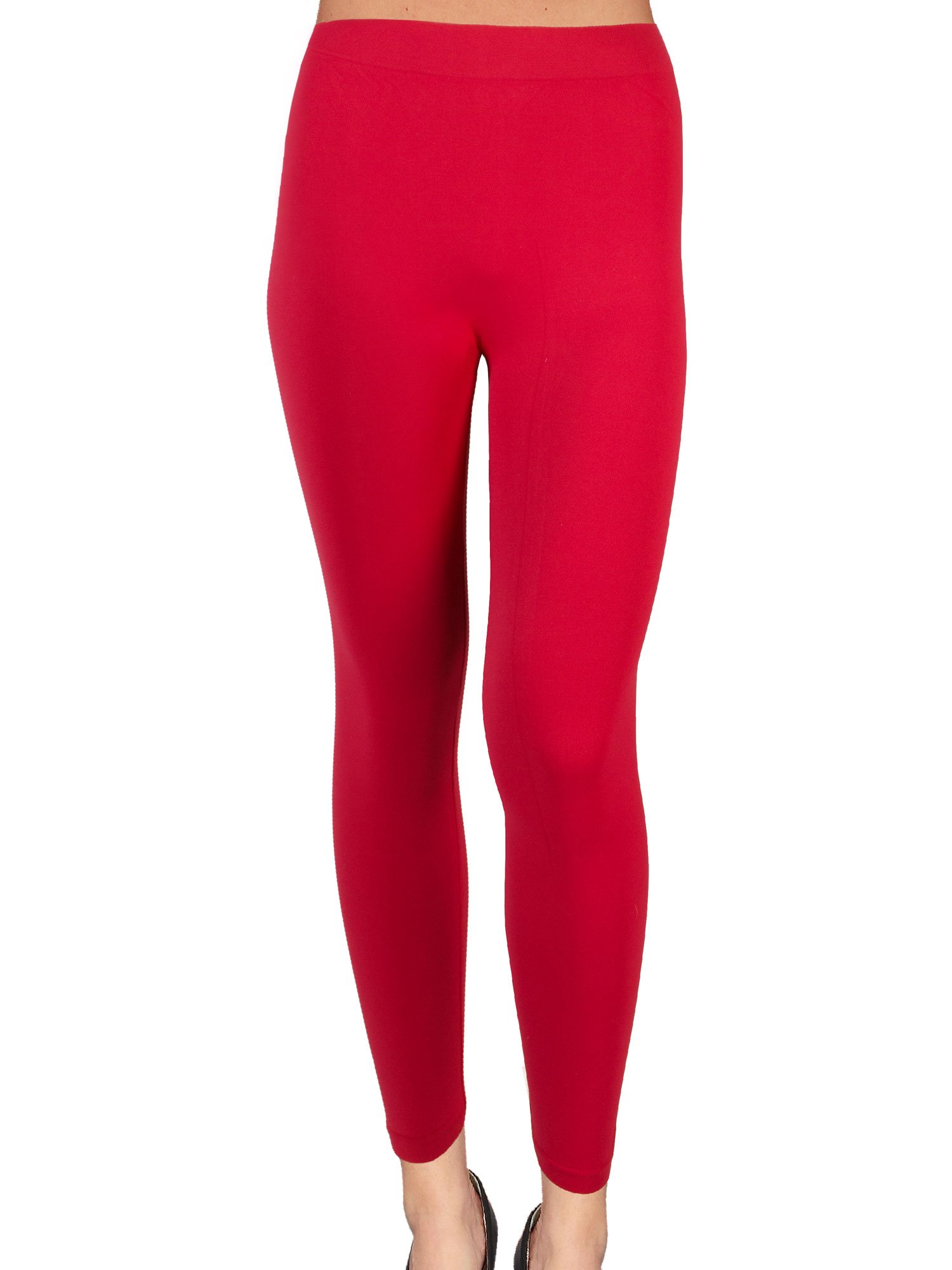 Red Bene Full Length Microfiber Seamless Leggings for Women - High Waisted Yoga Pants, Workout, Running & Everyday Wear