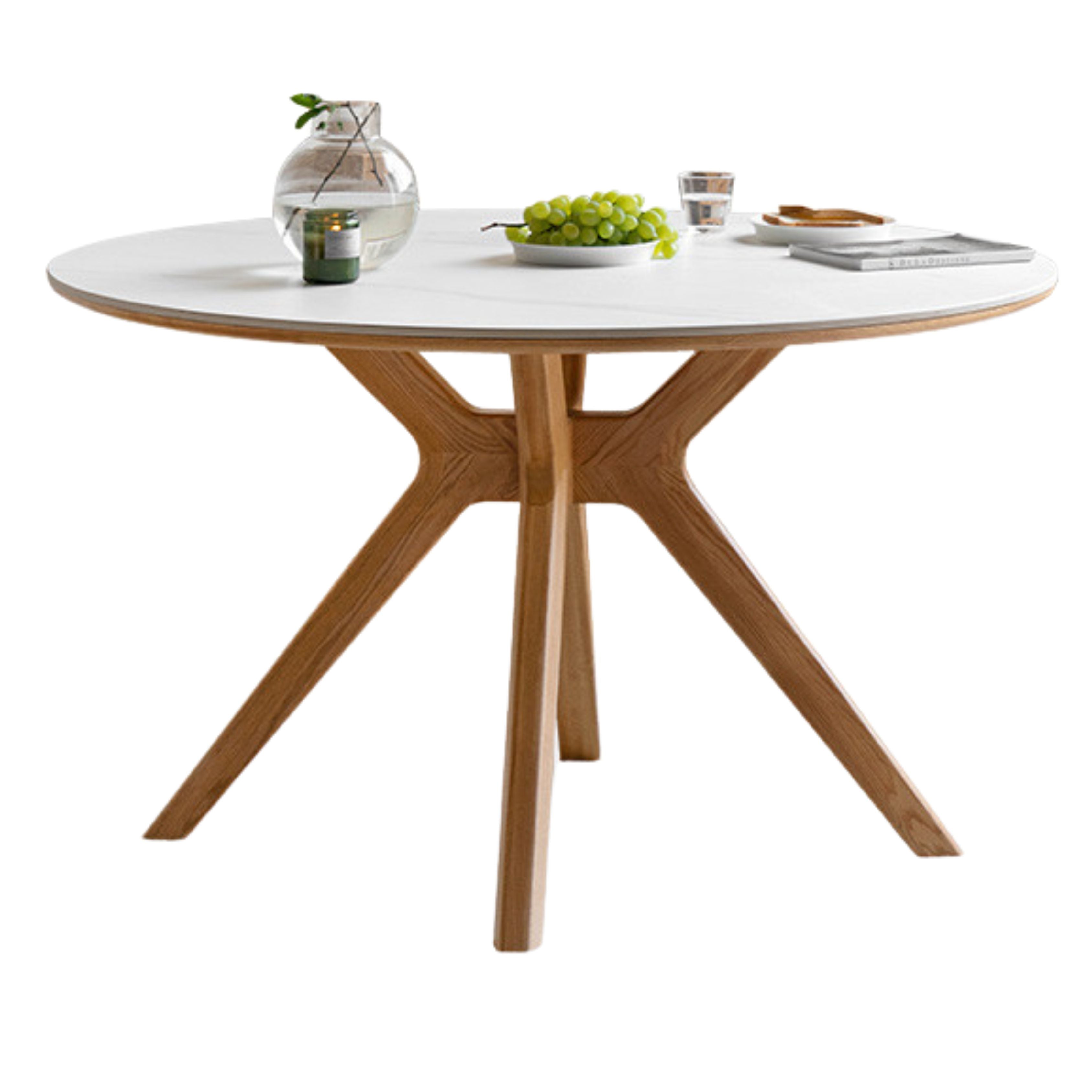 Solid Oak Wood Round Dining Table - 42 Inch Farmhouse Kitchen Table for 6 - Perfect for Family Gatherings & Dinner Parties