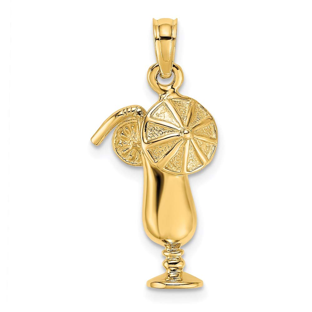 14K Yellow Gold Polished Tropical Drink Charm Pendant - Dainty Cocktail Jewelry for Beach Vacations, Summer Parties & Gift Giving