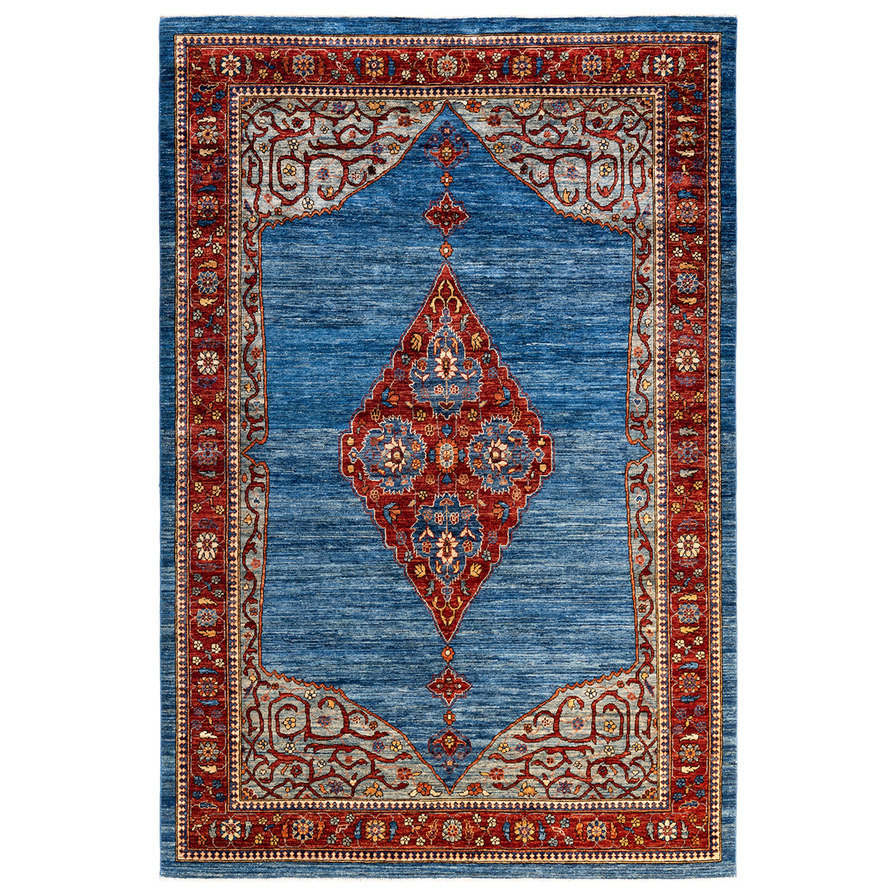 Blue & Red Traditional Serapi Wool Rug 6'3 x 9'4 - Handmade Persian Style Area Rug for Living Room, Bedroom & Home Decor